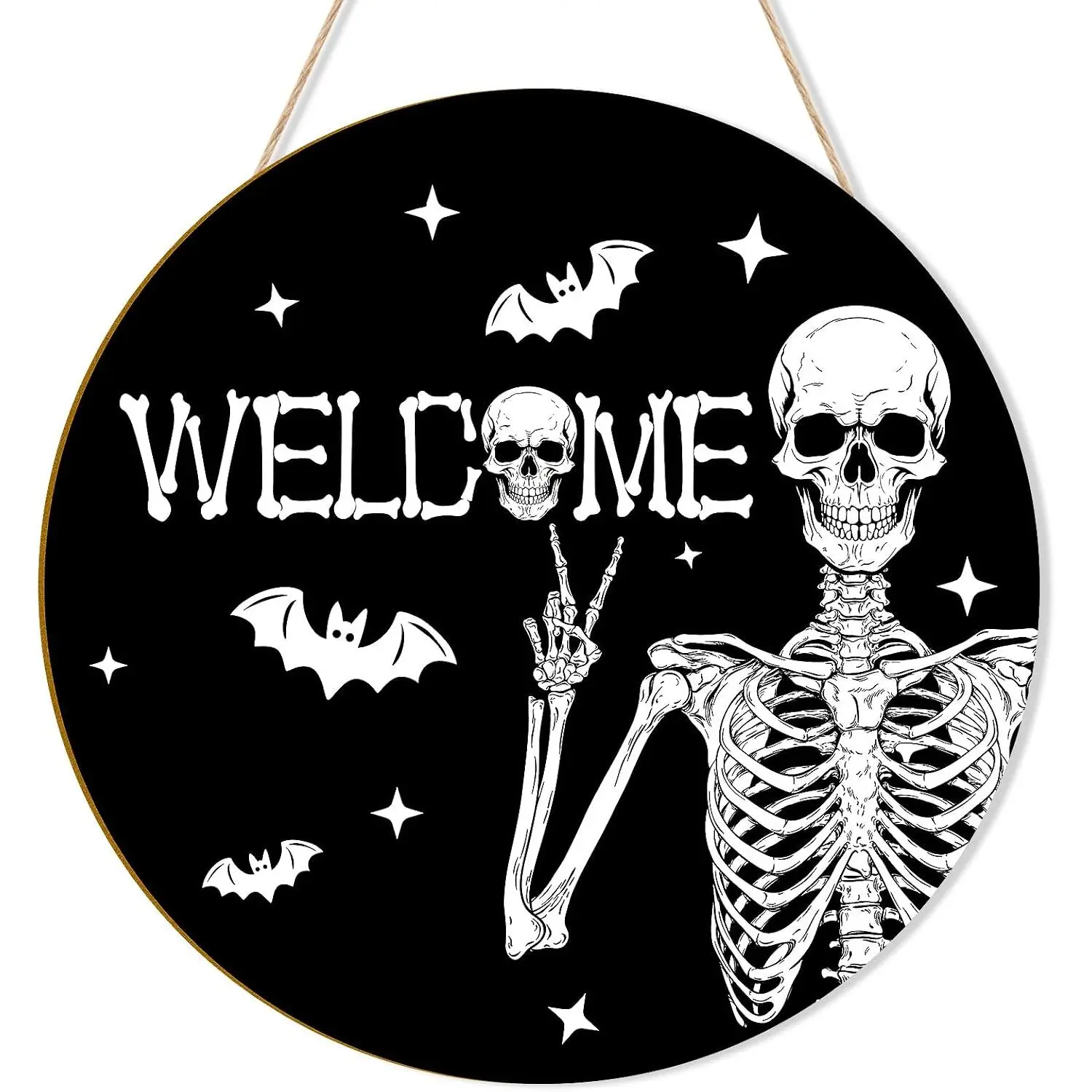 Halloween Decoration Wooden  Door Halloween Wreath for Front Door Sign Wall Signs Decor, Skull Skeleton Wreaths Sign  for  Wall Decor Outdoor Indoor  Party