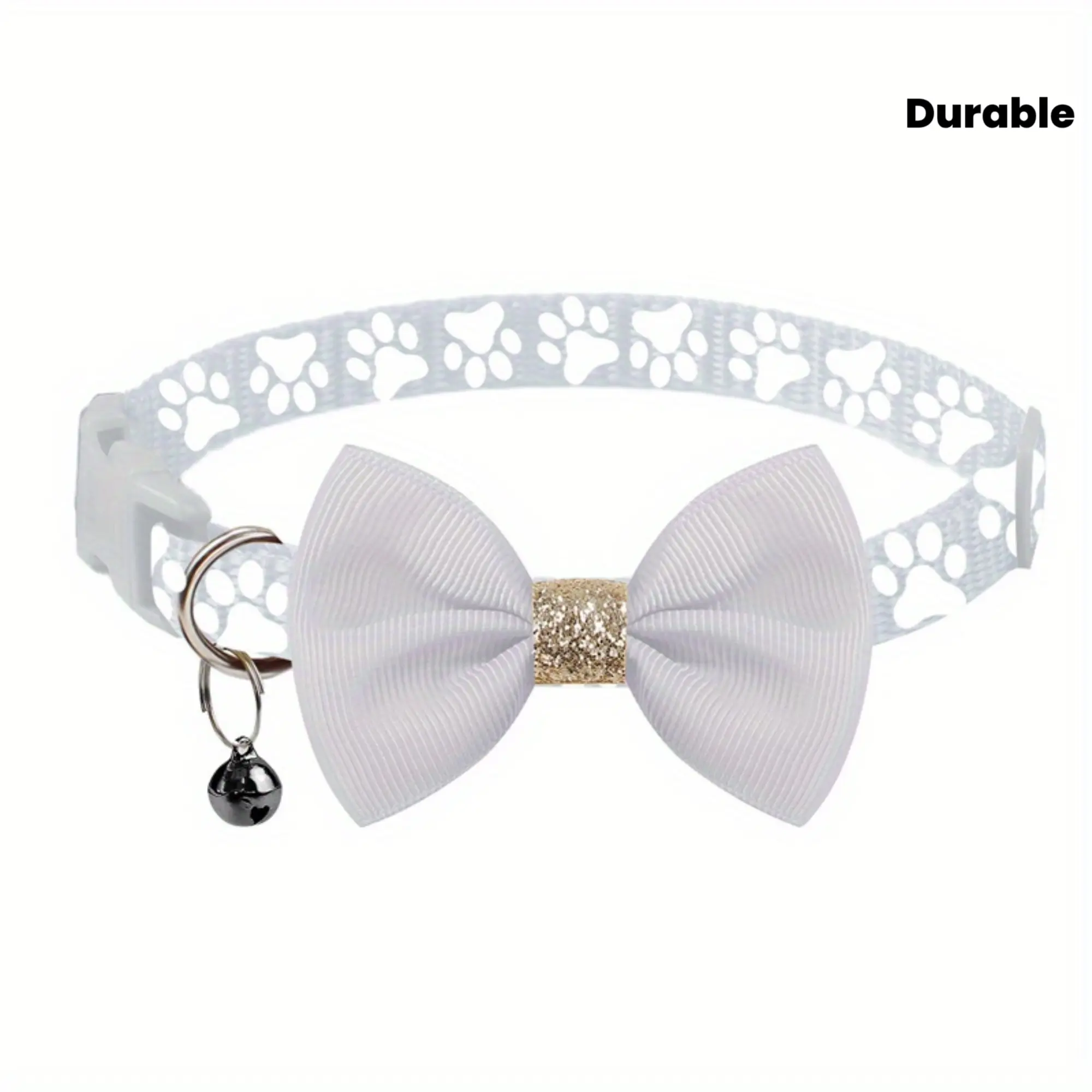 1pc Pet Collar with Adjustable Buckle - Cute Bow Tie Collar Design, Yellow/Pink/Blue/Green/Purple/Red/Black/Gray/Brown - with Paw Print Pattern - Durable Polyester Material, Suitable for Small and Large Dogs and Cats - for Daily Use and Special