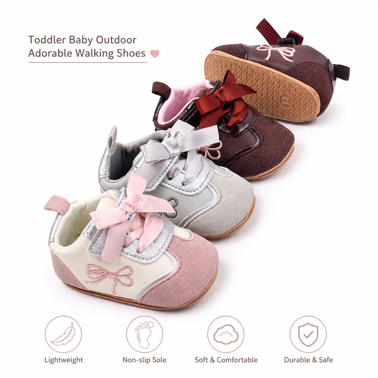 Toddler Baby Girls Boys Shoes Outdoor Adorable Walking Shoes, Soft Sole Embroidery Bow Sneakers Non-slip Toddler Shoes For Casual Daily