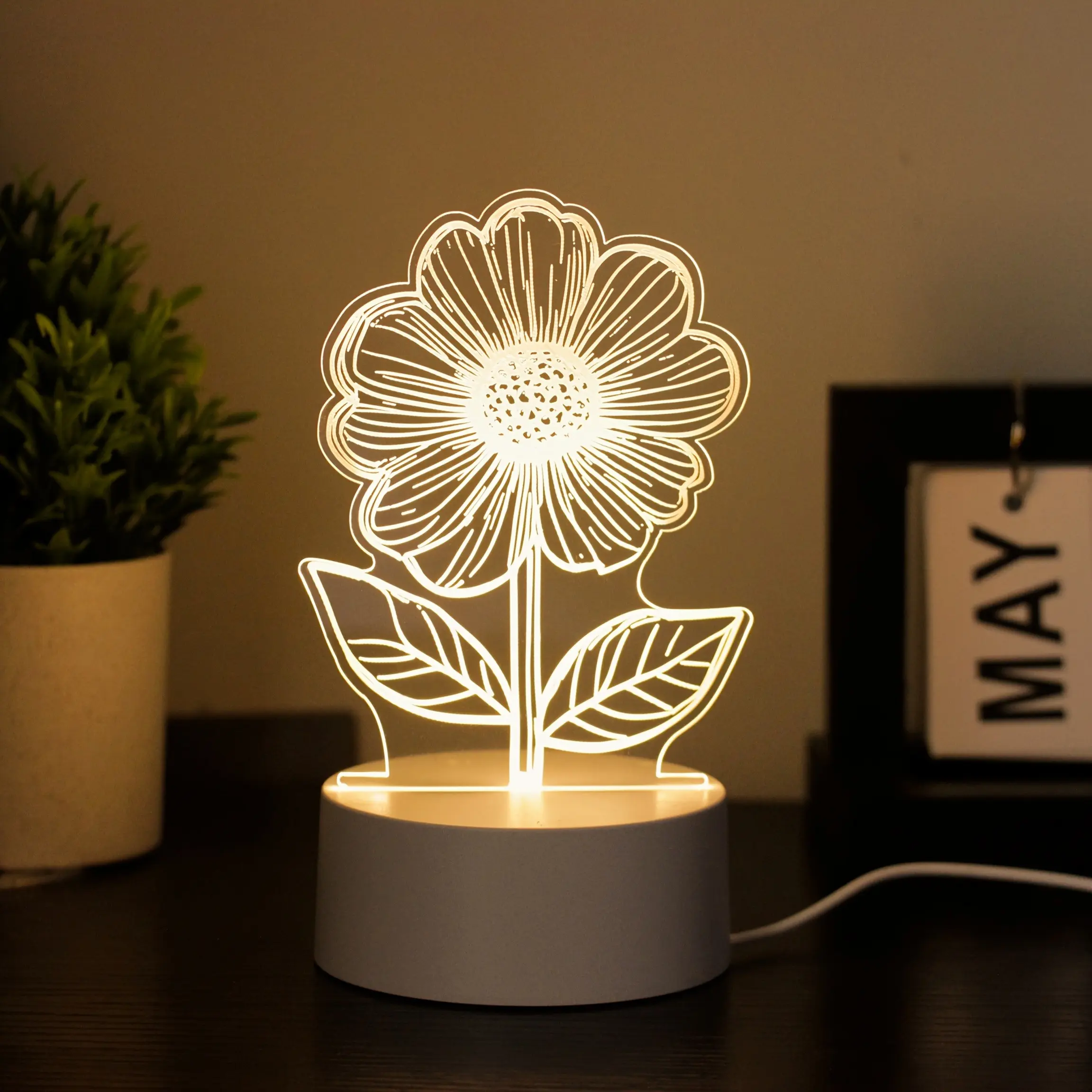 USB Powered Sunflower Night Light, Modern Floral Desk Lamp, Bedroom & Game Room Decor, Ambient Decor Lighting, Durable Plastic, Holiday Gift, Sunset Lamp