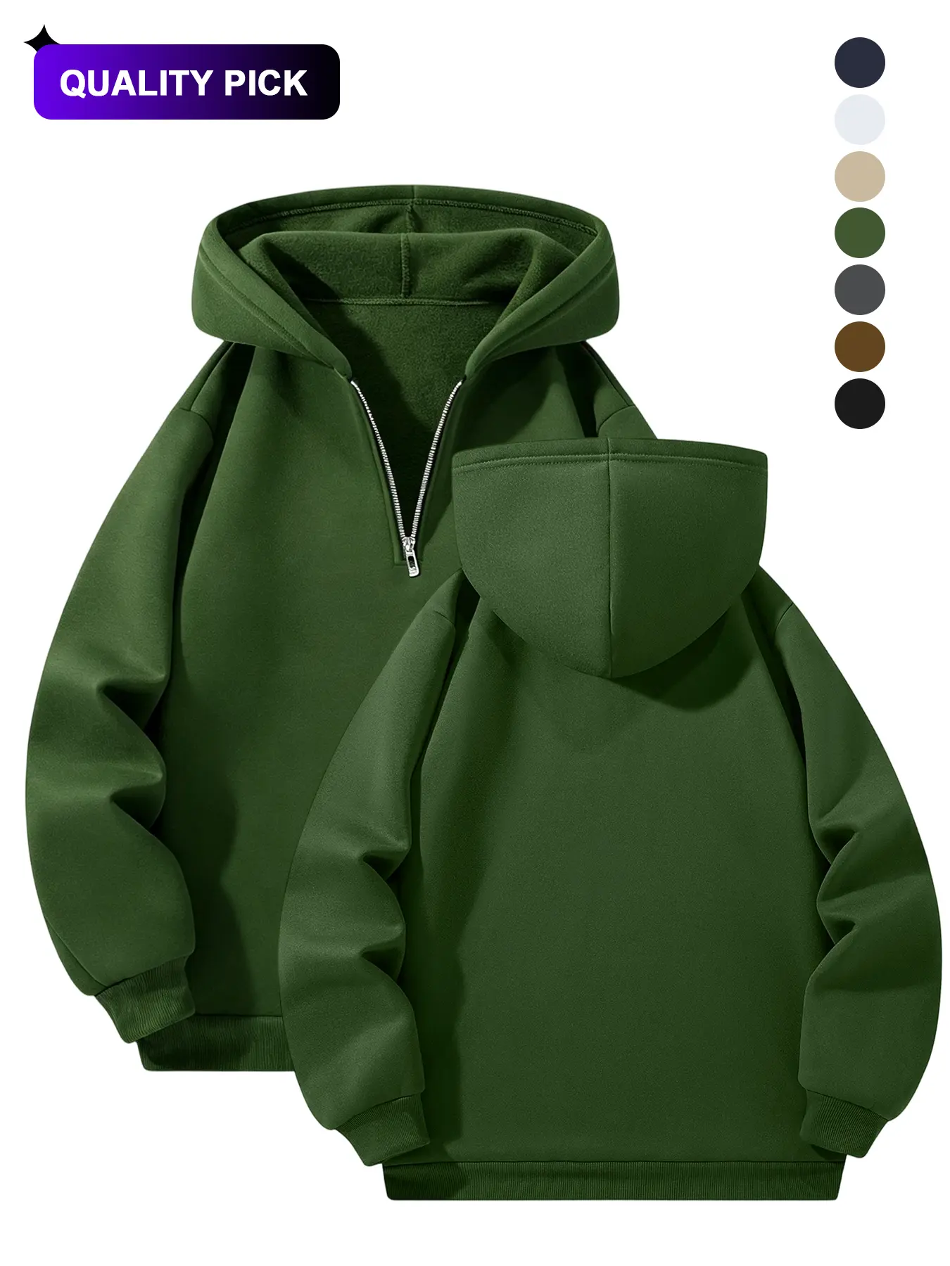 Men's Plain Half Zip thermal fleece Essentials Hoodie,Men‘s Quarter Zip Pullover Hoodie - Solid Color Long Sleeve Hooded Sweatshirt with 1/4 Zip Collar, Regular Fit Casual Top for Commute Travel Lounging, Christmas Gift for Men