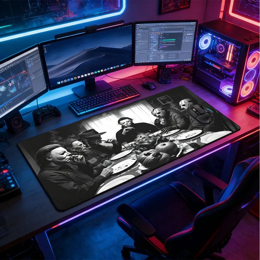 Horror Mask Figure Dinner Table Pattern Extended Gaming Mouse Pad, Halloween Horror Art Large Keyboard Mouse Pad with Non-Slip Rubber Base & Stitched Edges,Smooth Surface for Office,Home,Gaming,Study,Perfect Gift for Gamer,Friends,Halloween