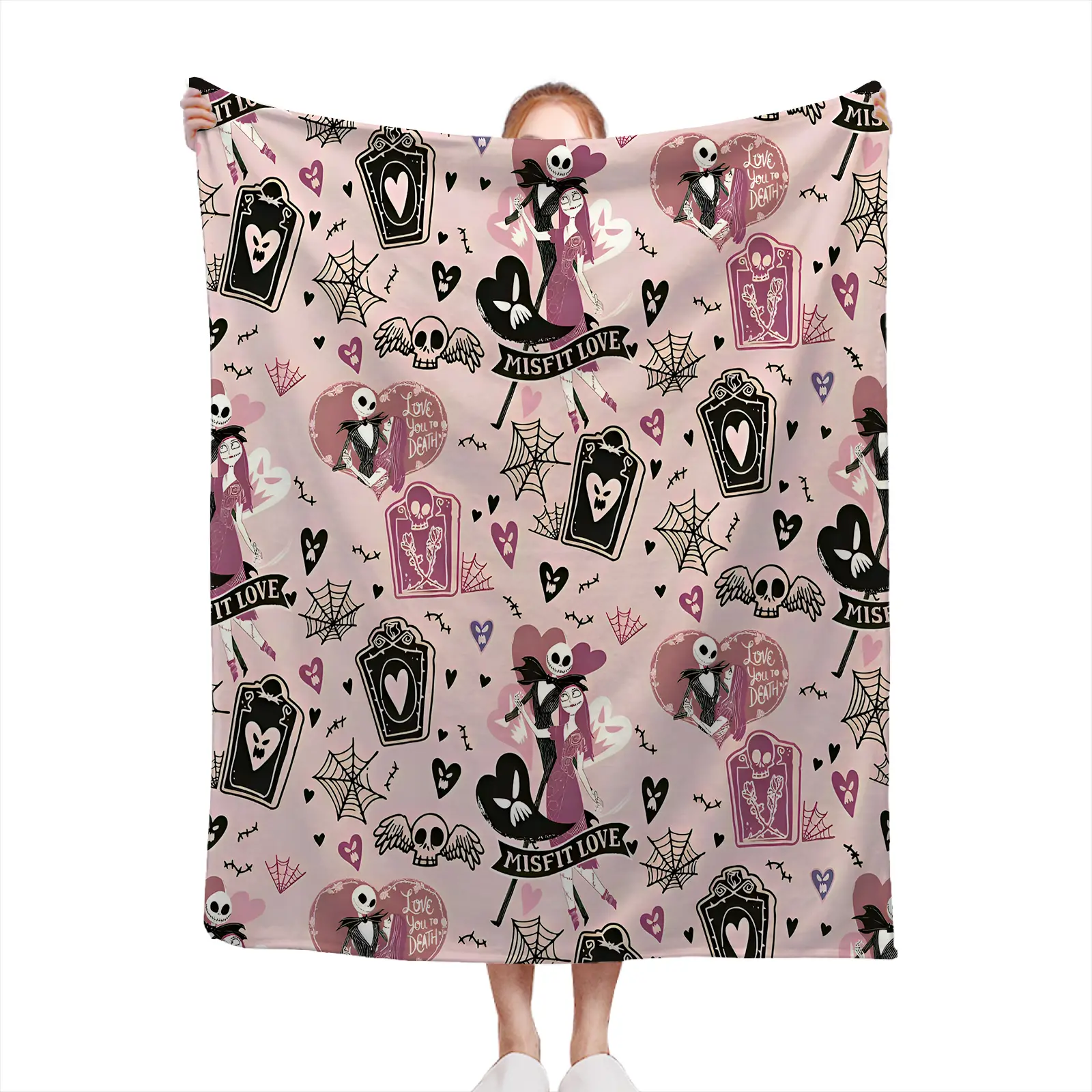 Soft Cozy Throw Blanket Pink Misfit Love Skull Pattern Fleece Lightweight Bed Sofa Decor Winter Gift For Her2607230146