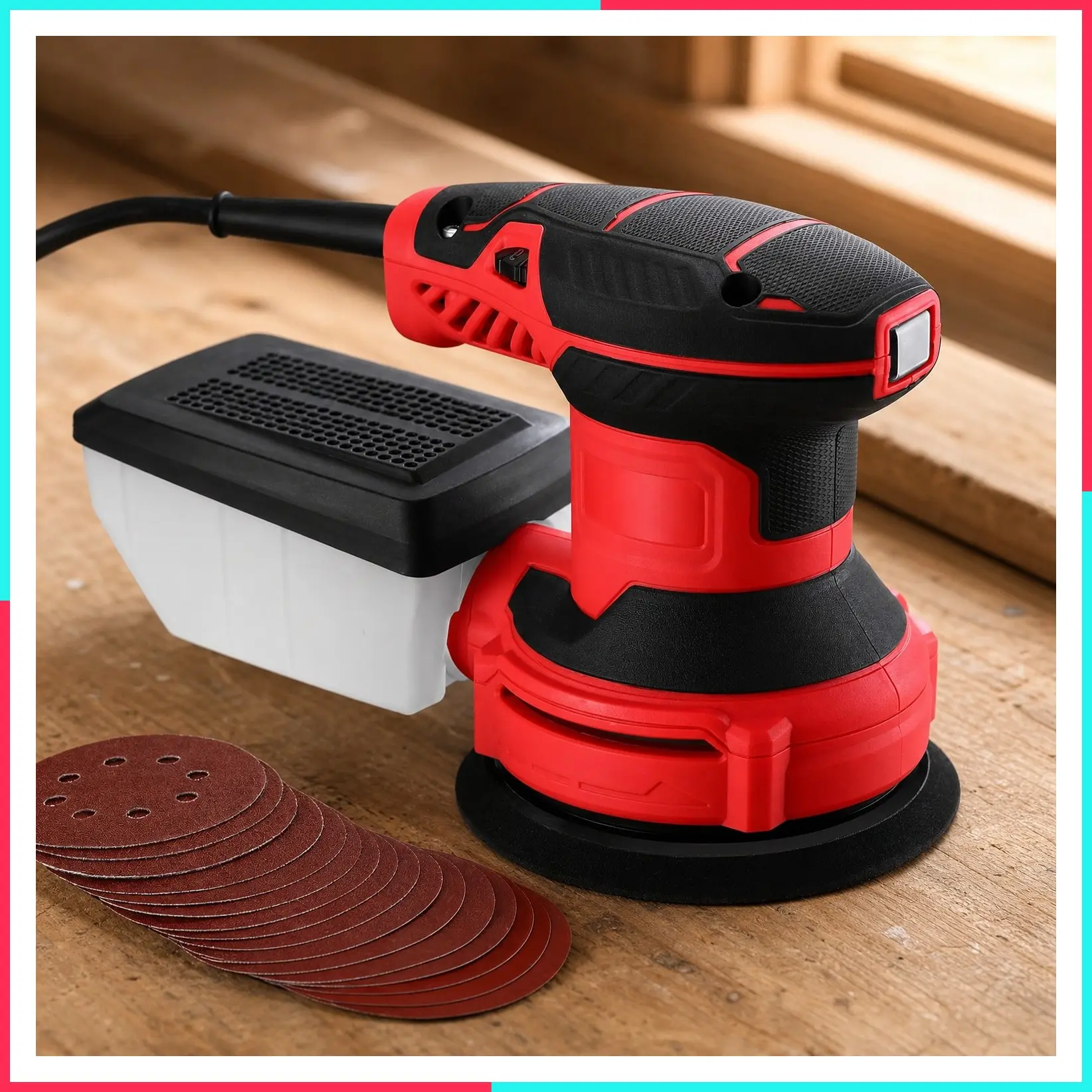 5-Inch Electric Sander with 16 Sandpapers, 14000 RPM, High-Performance Dust Collection for Woodworking