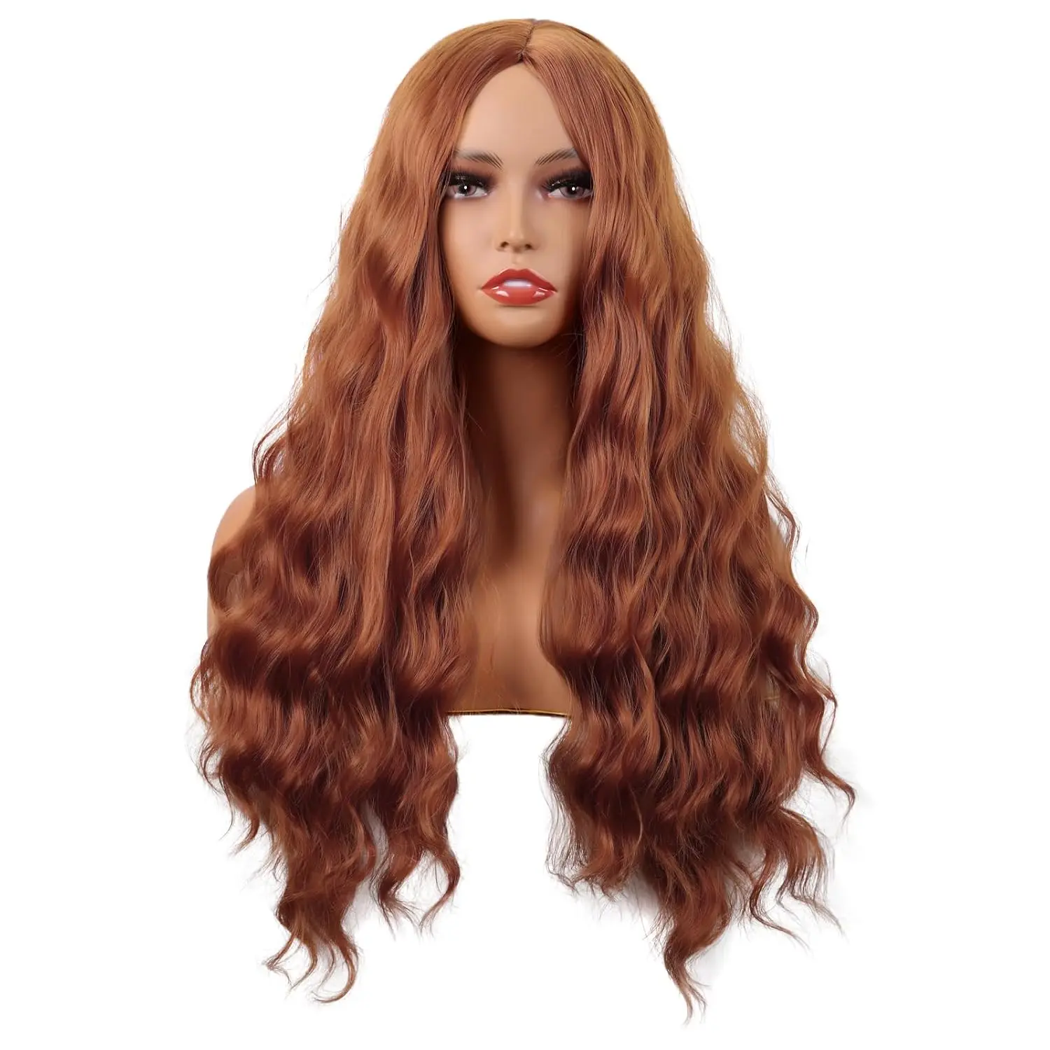 28 Inch Long Middle-Part Curly  Wig, Ginger Orange