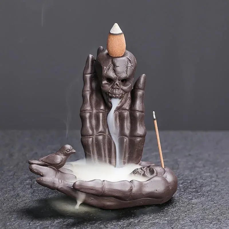 Ghost Skull Backflow Incense Burner - Perfect Choice for Holidays Like Halloween & Christmas - Purple Pottery Home Decor