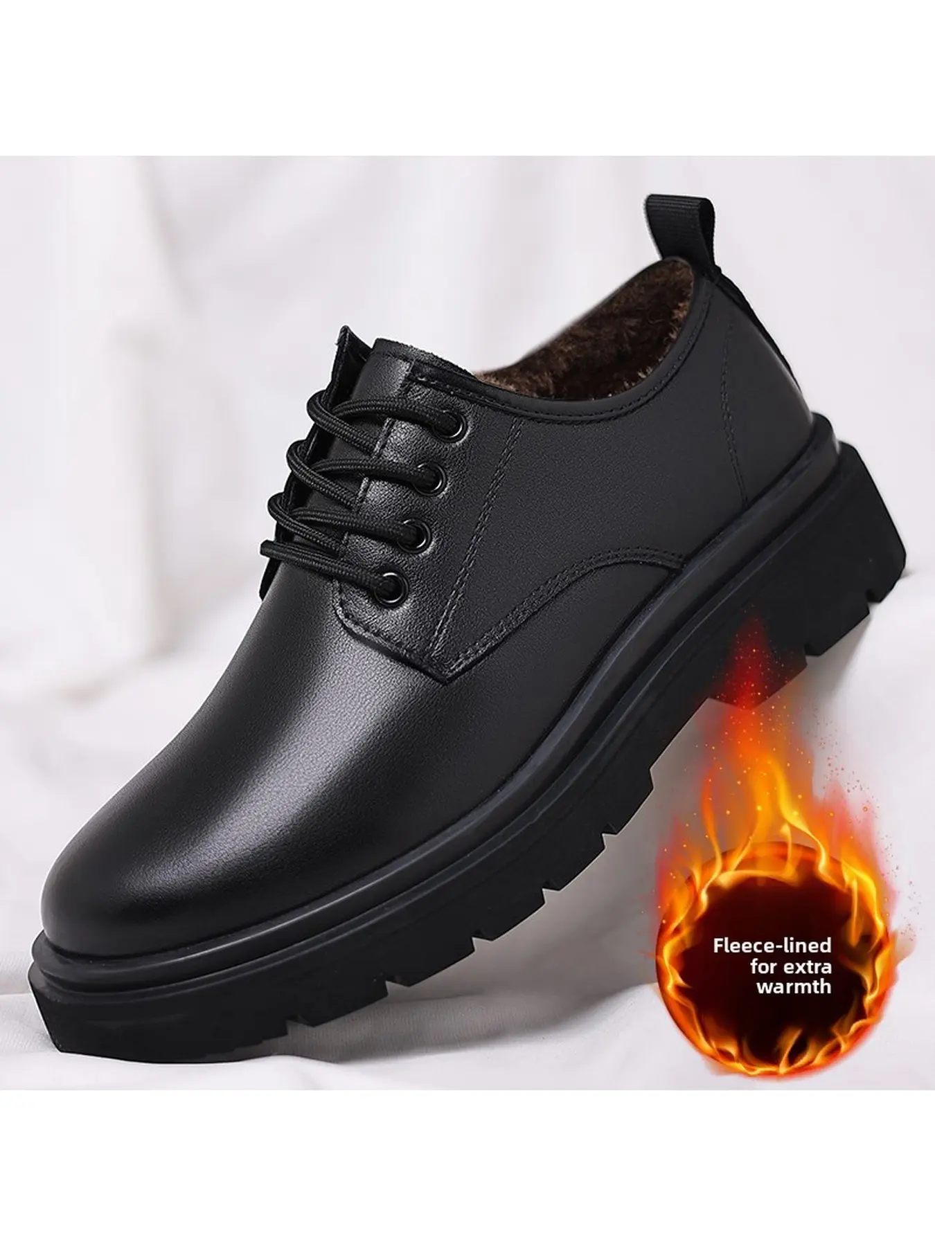 Men's Winter Fleece Lined Platform Oxford Shoes Thick Non Slip Sole Warm Lace Up Business Dress Shoes