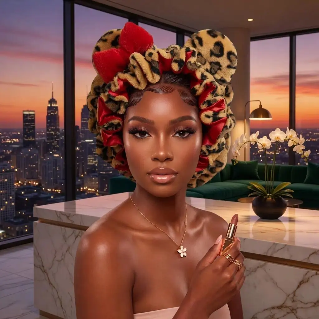 Luxury Teddy Material Hair Bonnet, Pink Leopard Print Sleep Hair Wrap, Soft Headwear For Hair Care & Styling, Perfect Gift For Women