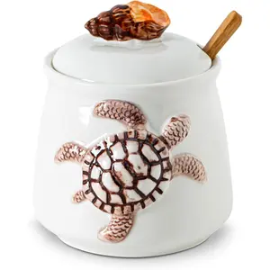 dgudgu Turtle Sugar Bowl With Lid Ceramic Sugar Jar With Conch Lids Ocean Theme Sugar Container With Spoon White Sugar Dish With Lid And Spoon Sugar Pot Sugar Holder