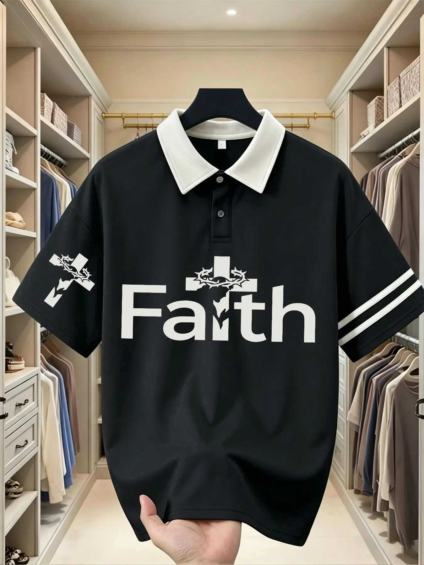 Fgfs Calming Positive Aesthetic Polo Shirt, Bold Graphic Print, Loose-Fit Short Sleeve, Unisex Streetwear, 5 Colors Available
