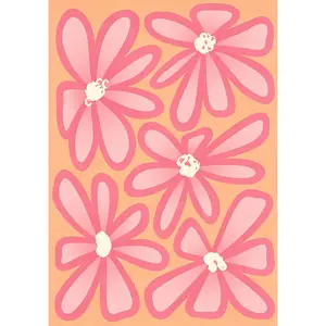 5D DIY Diamond Painting Kit Minimalist Pink Outline Flower Orange Background Modern Abstract Floral Art Pattern, Full Round & Square Drill Rhinestone Mosaic Cross Stitch Craft Kit, Handmade Ornament Wall Art Home Decor Gift for Living Room Bedroom