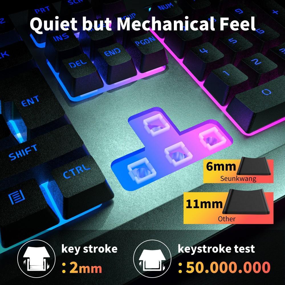 EWEADN Wired Gaming Keyboard, LED Backlit 104 Keys Full-size Silent Keyboard, Ergonomic Keyboards with Knob Switch for Desktop Computer and Notebook, Rainbow Keyboard