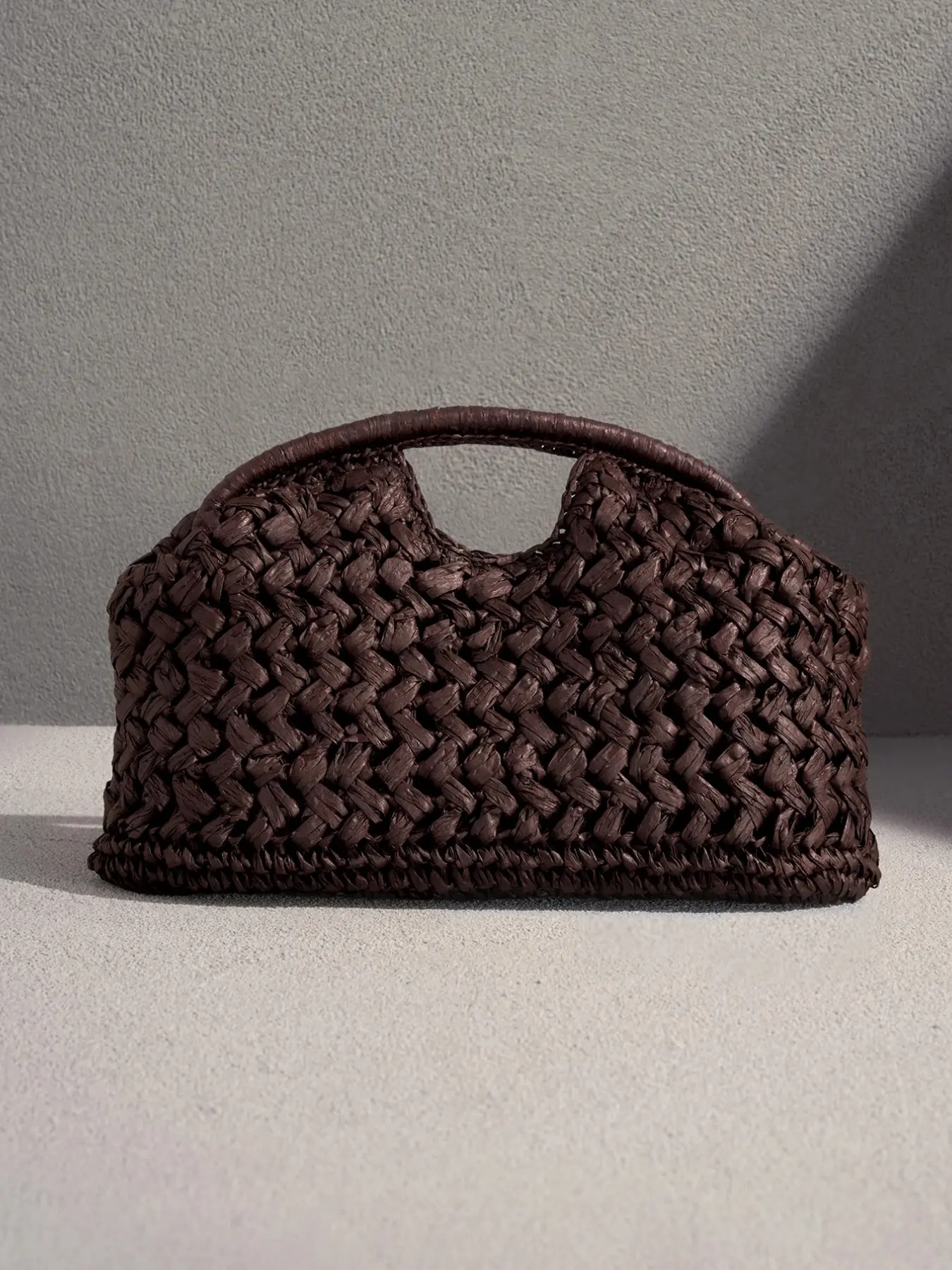 New Natural Fiber Clutch, Handwoven Raffia Summer Beach Bag, Brown Color, For Women, Straw Bag