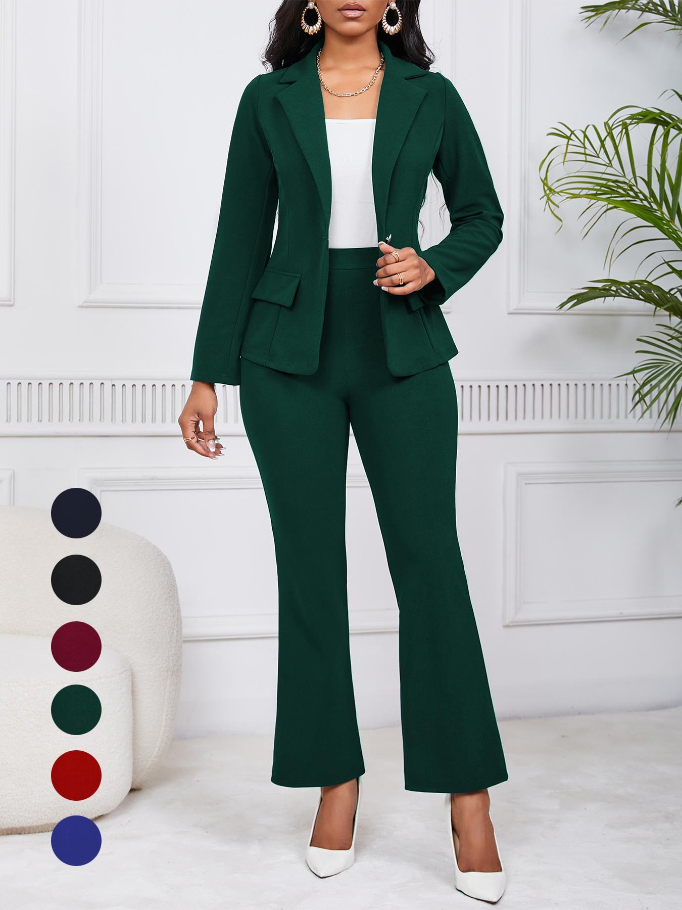 Women's Solid Color Lapel Neck Blazer & Blazer Trouser Two-piece Set, Casual Fitted Two Piece for Daily Outdoor Wear, Ladies Clothes for All Seasons, Women Suits, Business Attire Clothes, Formal Workwear