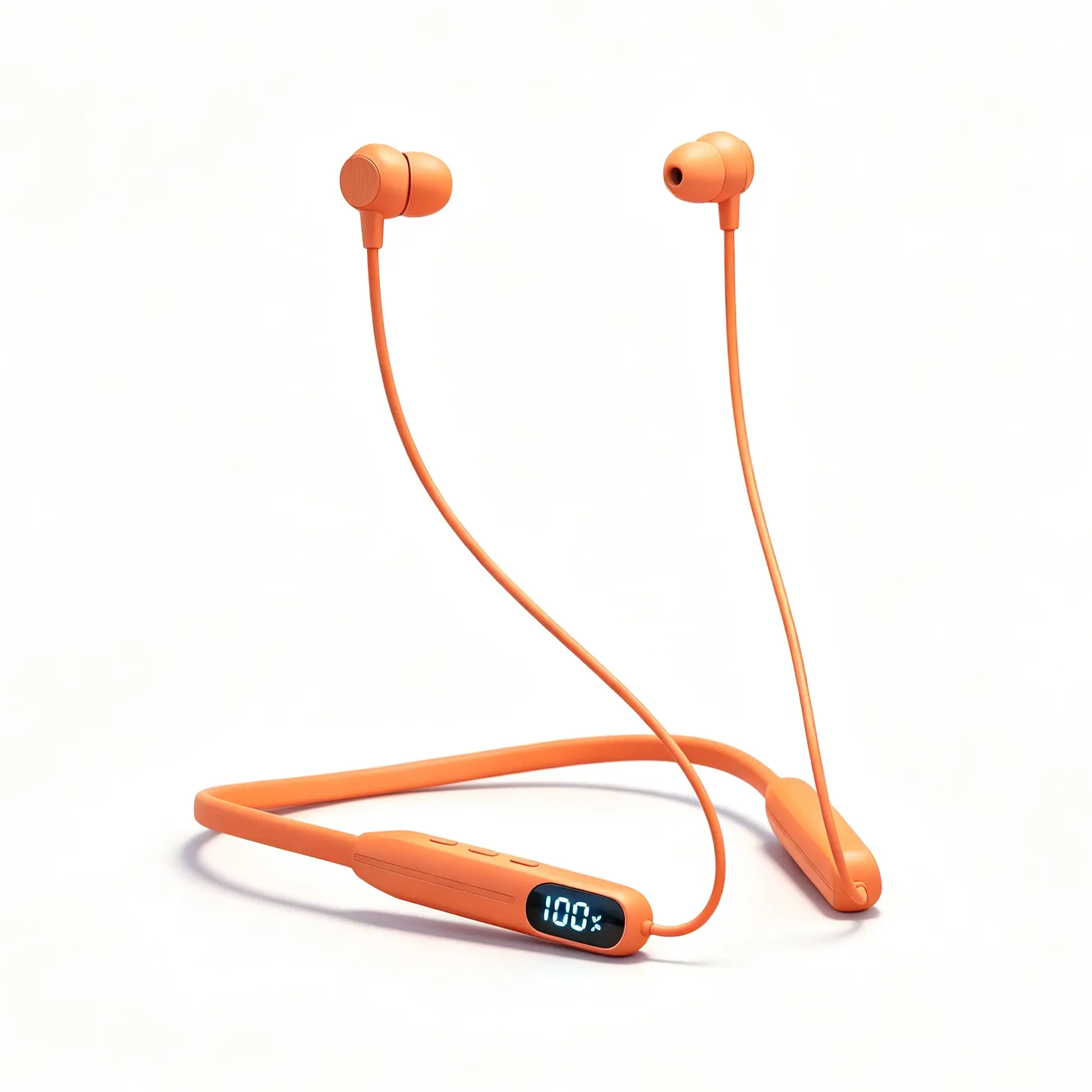 Orange Bluetooth Neckband Earphones 13mm Driver LED Display Touch Control Wireless Sports Gaming Headset TypeC Charging Magnetic Earbuds with SD Card Slot