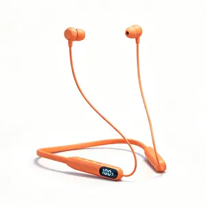 Latest Upgraded Version Orange Neckband Wireless Headphones, Sweatproof Flexible Neckband, 42H Battery, Type-C Fast Charge, Conversation Boost & Adaptive EQ, LED Power Display, Applicable to Apple & Android, Perfect Christmas Gift for Him,Nois,Intelligent
