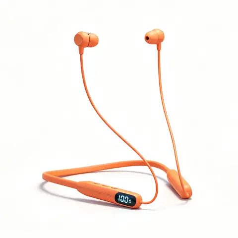 Latest Upgraded Orange Silicone Neckband Wireless Headset, Sweatproof Flexible Neckband, 42H Battery, Type-C Fast Charging, Conversation Boost, Adaptive EQ, LED Power Display, Magnetic, Game-Compatible, for iOS & Android, Christmas Gift for Him