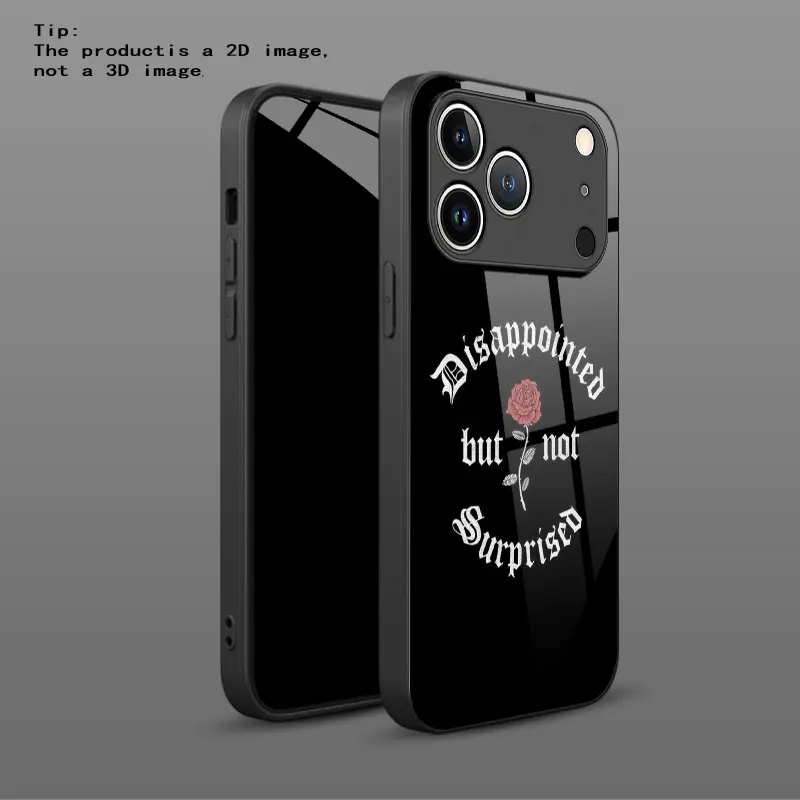 Phone Case - 1pc 2D Gothic Rose Disappointed But Not Surprised Pattern HD Glass Phone Case for iphone17 Air 16 15 Pro Max 14 Plus 13 12 11 Fashion Protective Case