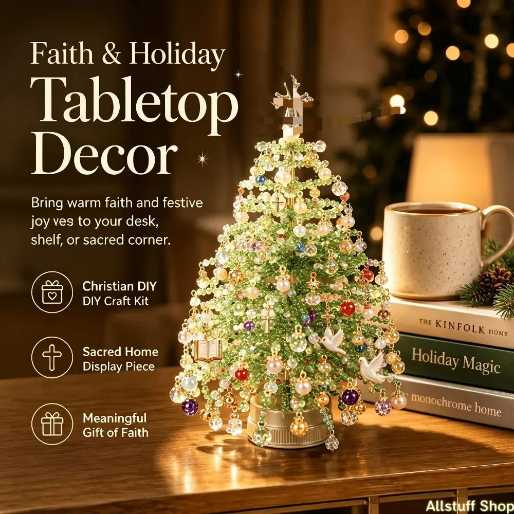 Homemade Beaded Christmas Tree Mini Beaded Desktop Christmas Tree Handmade Kit, Colored Pearl Small Christmas Tree Desktop Holiday Decorations for Tables, Bookshelves, And Interior Home Decor tiktokshopbacktoschool