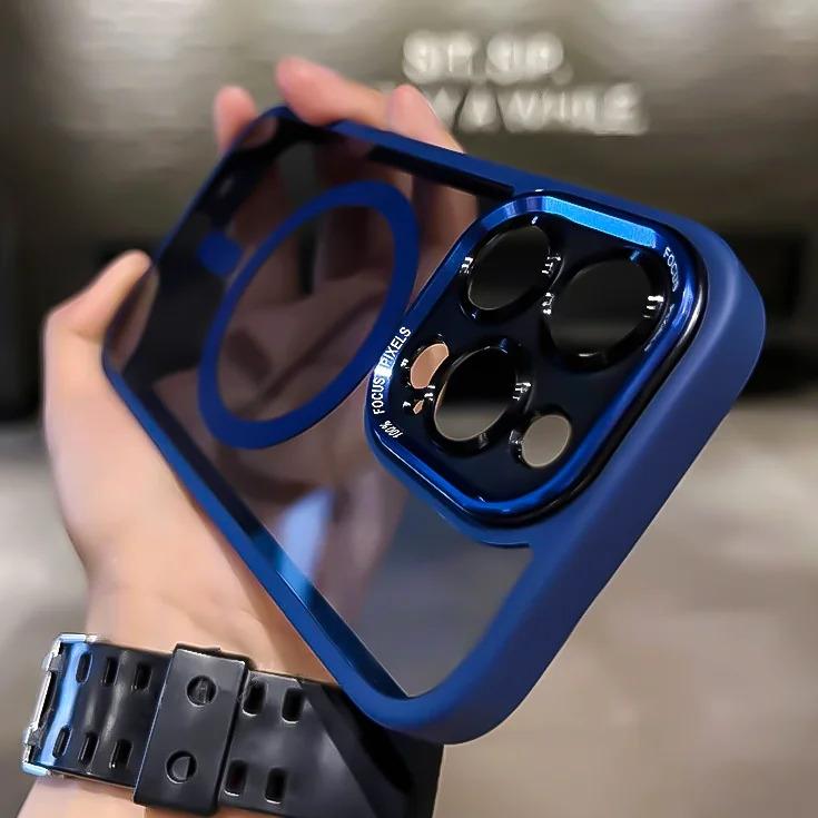 Transparent Metal Camera Bumper Case for iPhone 16 Pro Max 15 16 Plus 17Air 17 11 13 14 15 Pro Max with Magsafe Magnetic Clear Phone Cover Shockproof Protection Screen Protector Casing Smartphone