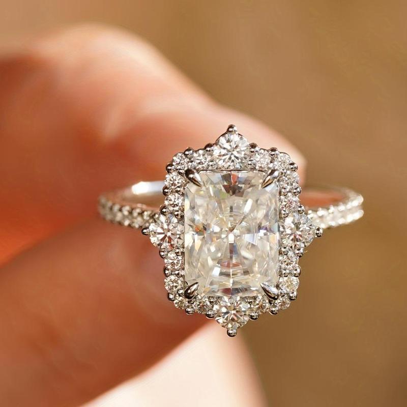 2-Piece Princess-Style Shiny Multi-Layer Square Couple Rings Synthetic Cubic Zirconia Stackable Rings Bride Engagement Promise Wedding Anniversary Birthstone Rings Valentine's Day Christmas Gifts High-Quality Jewelry for Women