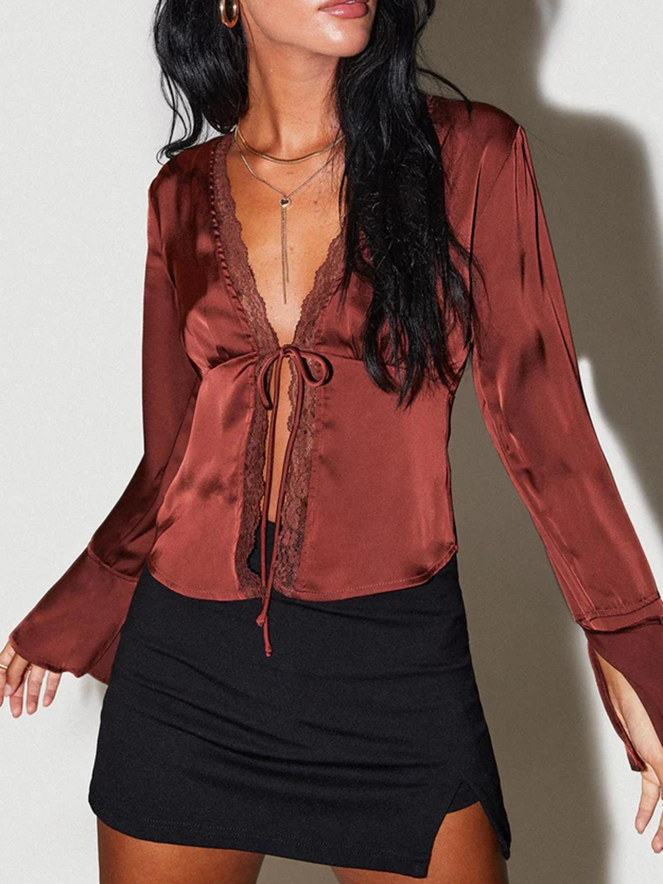 Women's Long Sleeve Blouse, Elegant Casual Top for Spring & Fall, Women's Clothing for Daily Wear