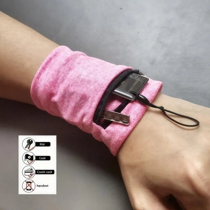 Unisex Synthetic Zippered Wrist Wallet - Adjustable Strap, Card Slots, Lightweight Quick Dry Breathable Band, Functional Convenient Compartment, Versatile Design - Sports Wristband for Running, Travel - Ideal Holiday Gift for Men & Women