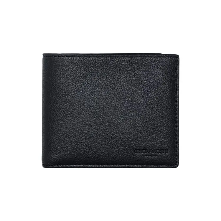 COACH 3-in-1 Wallet for Men – Compact Short Wallet with Detachable Cardholder, Pebbled Leather, Black