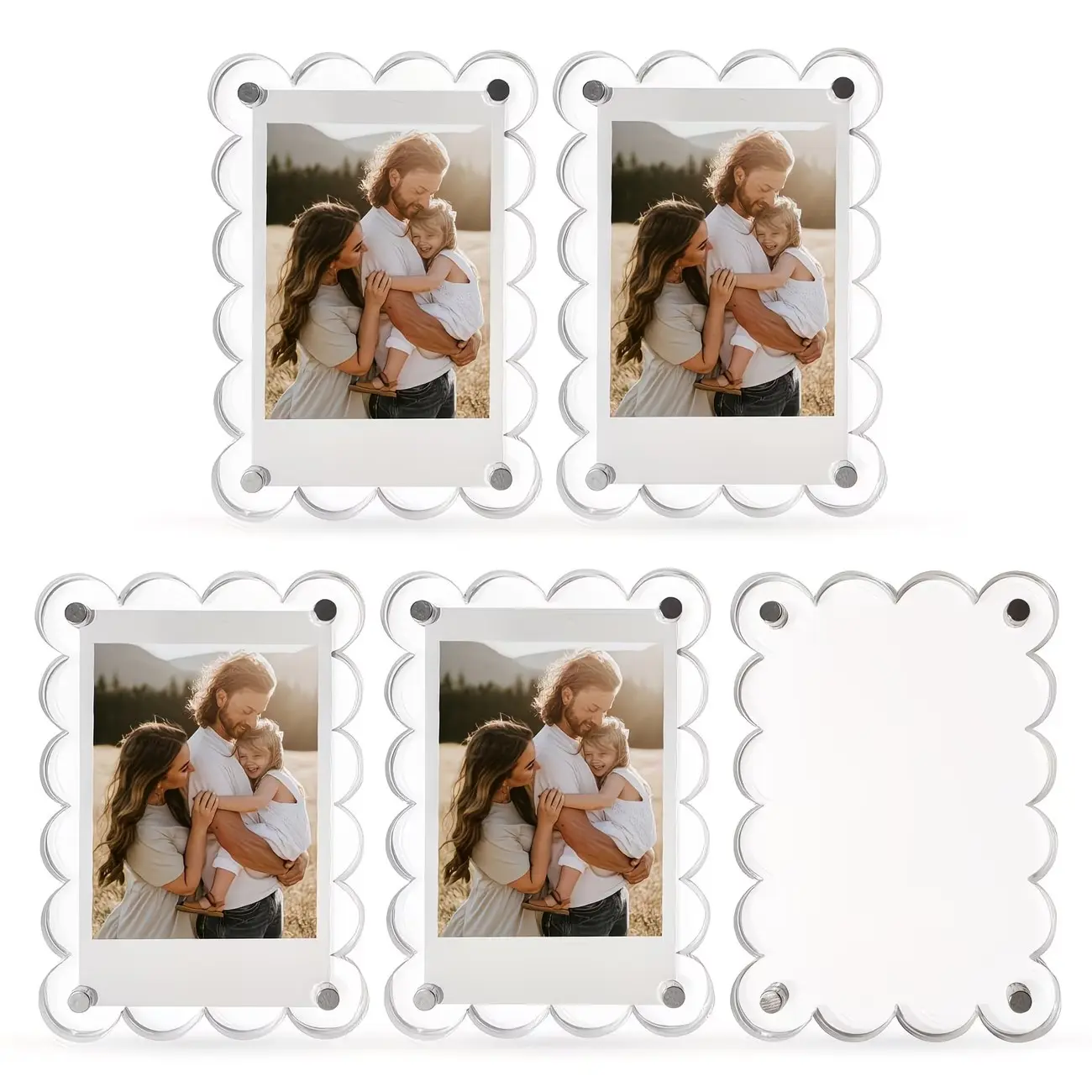 5-Pack Magnetic Photo Frames for Fridge, Acrylic Transparent Sector Frame, Picture Holder, 2.75 X 3.9 Inches, Fits Mini and Wallet Size Photos