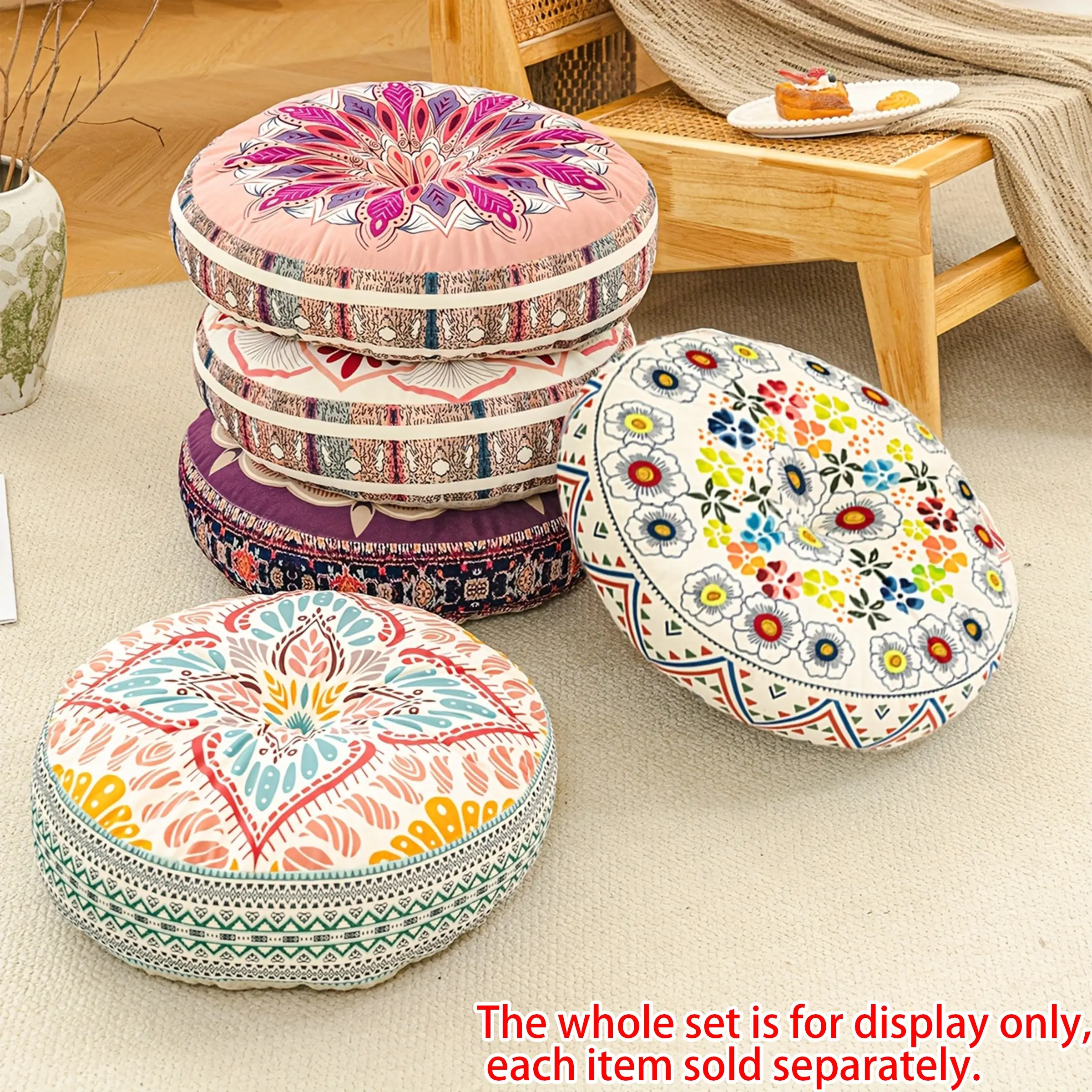 Bohemian Print Round Decorative Cushion Pad, Thickened Lazy Seat, Durable Dust-Resistant, Pet-Friendly, Indoor Outdoor Use, Multiple Colors Available, Bohemian Style