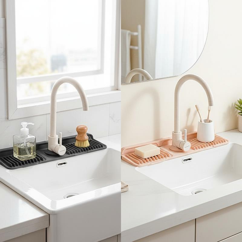 Kitchen Sink Faucet Mat, Silicone Folding Splash Guard, Draining Mat with Button Lock, Sink Faucet Protector, Sink Accessories for Kitchen Hands-Free Flat Floor Mop Bucket Set Suction Cup Sponge Holder for Kitchen Sink  semiannual  sale  2023  2025 easy i