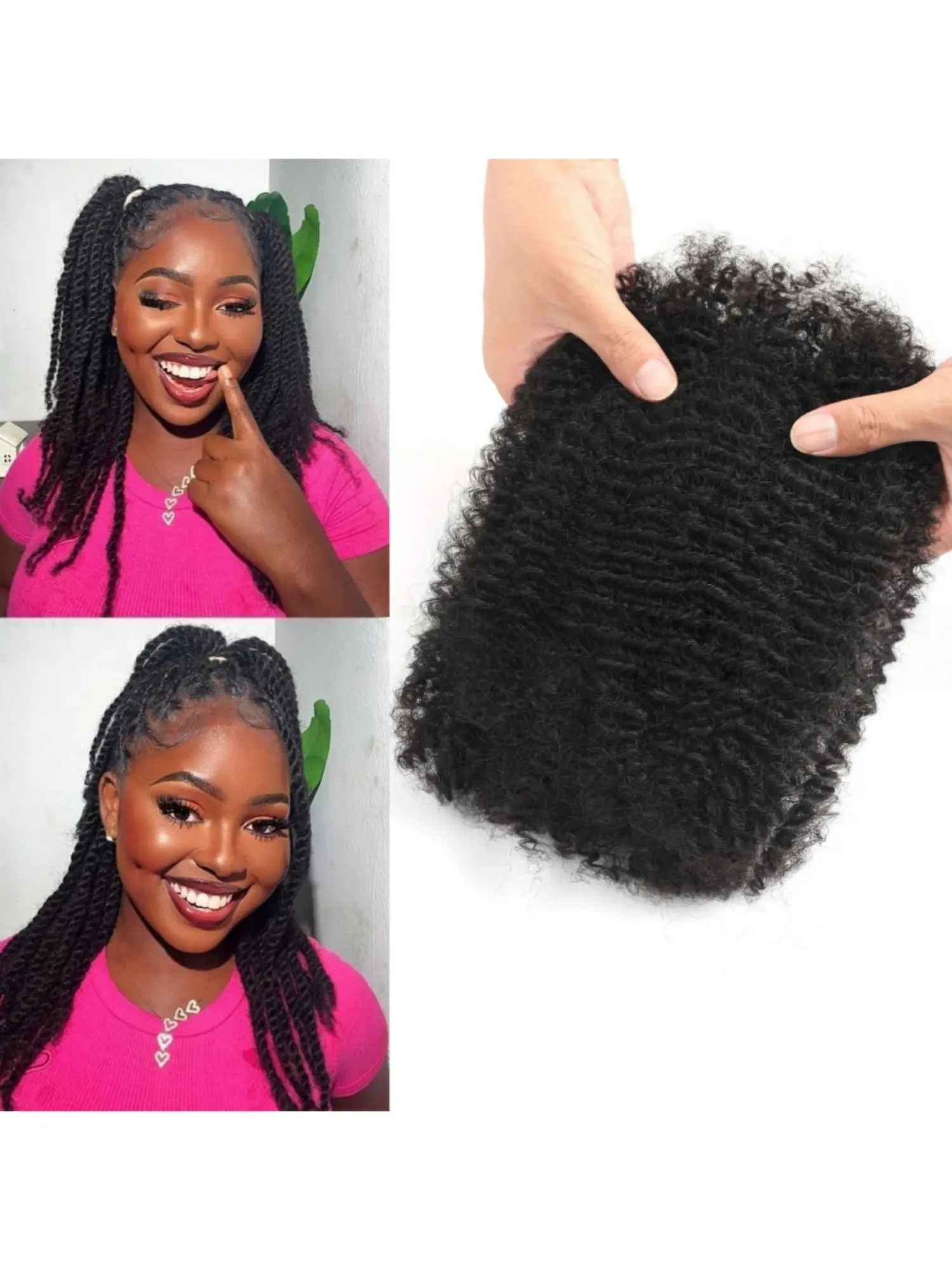 Afro Kinky Bulk Human Hair Bundles 10-16 Inch Kinky Curly Bulk Hair for Mini Twist Braids, Loc Extensions, Pack of 1