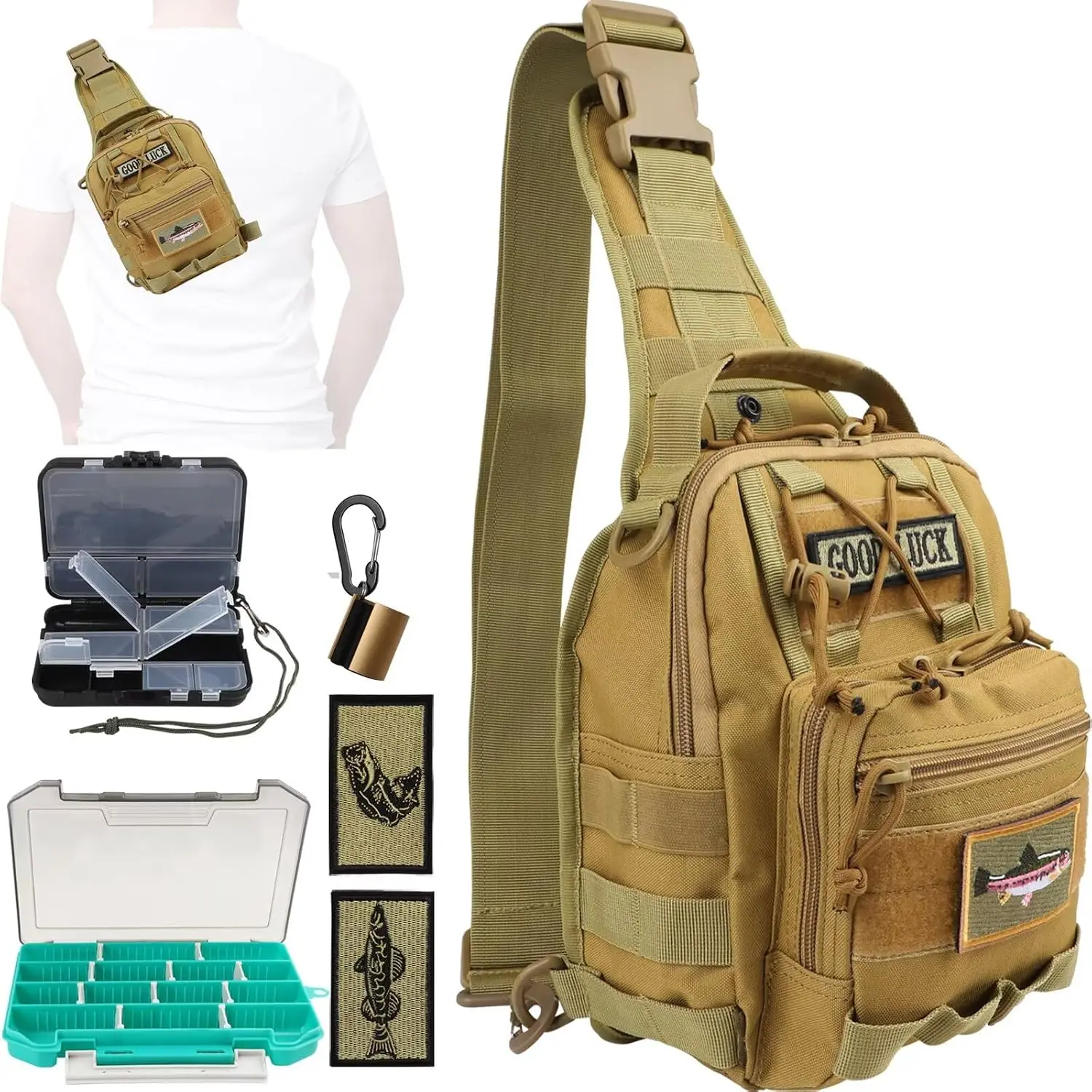 Small Fishing Backpack,  Fly Fishing Sling Pack Tackle Bag with Tackle Boxes