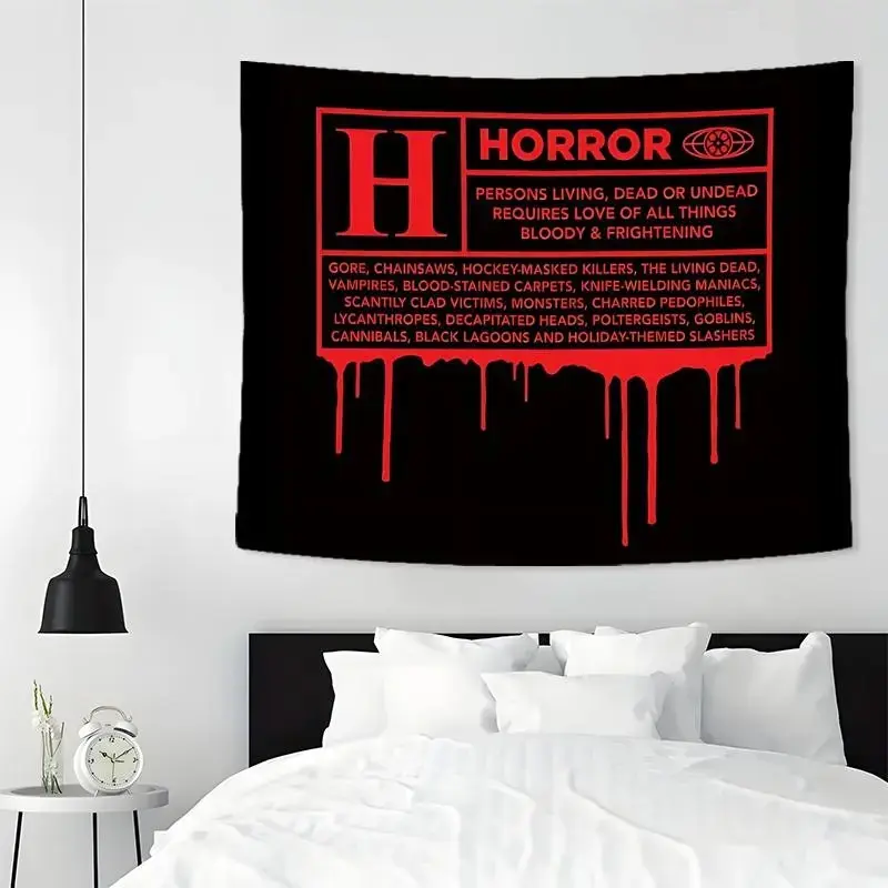 Horror Letter Pattern Tapestry, 1 Count Creative Art Wall Hanging Tapestry, Washable Polyester Hanging Decor for Bedroom Living Room Dorm Party