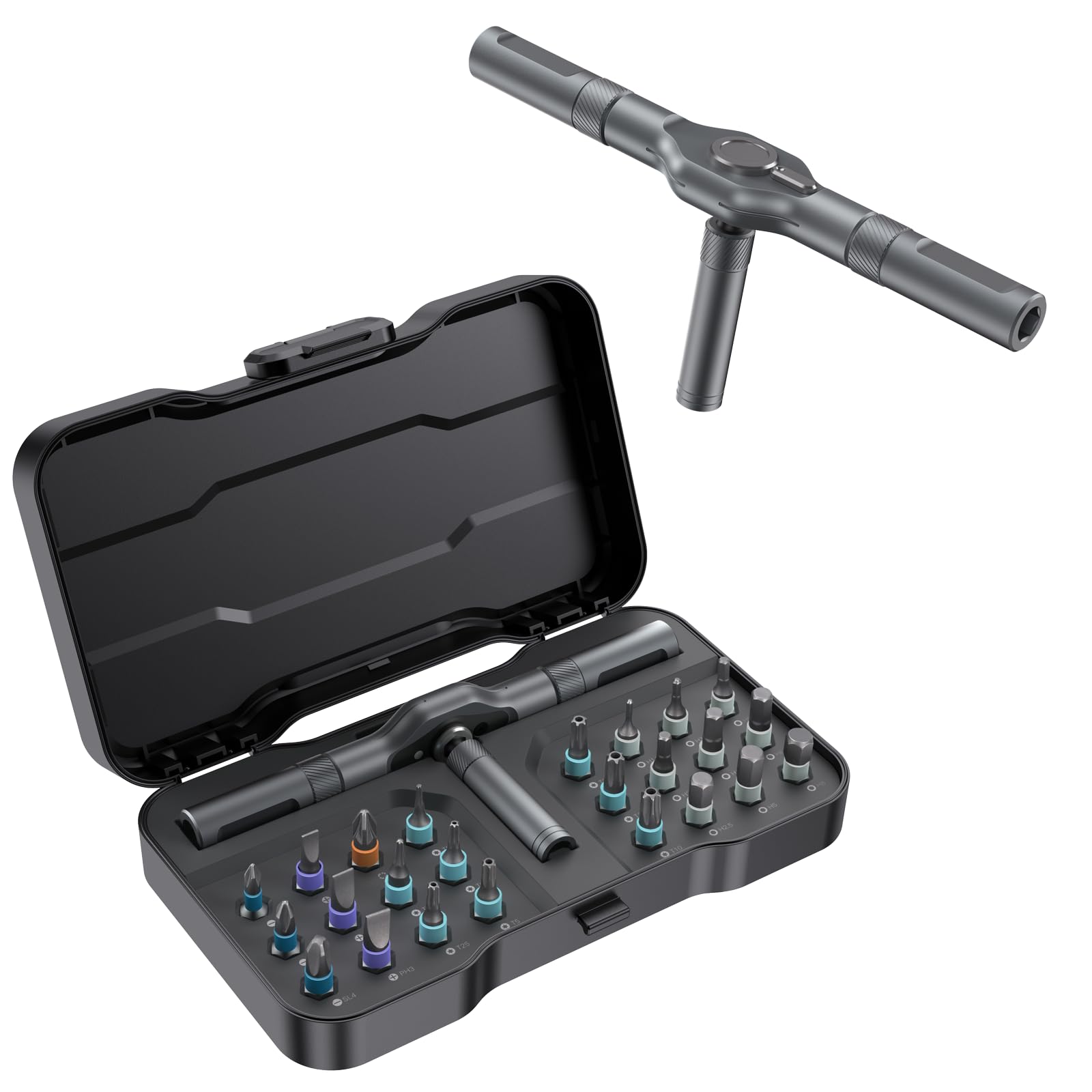 Magnetic Screwdriver Set, Multifunctional Drill Bit Set for Household Repairs, Detachable T-Shaped Ratchet Handle for Easy Use, Replaceable Screwdriver Bits