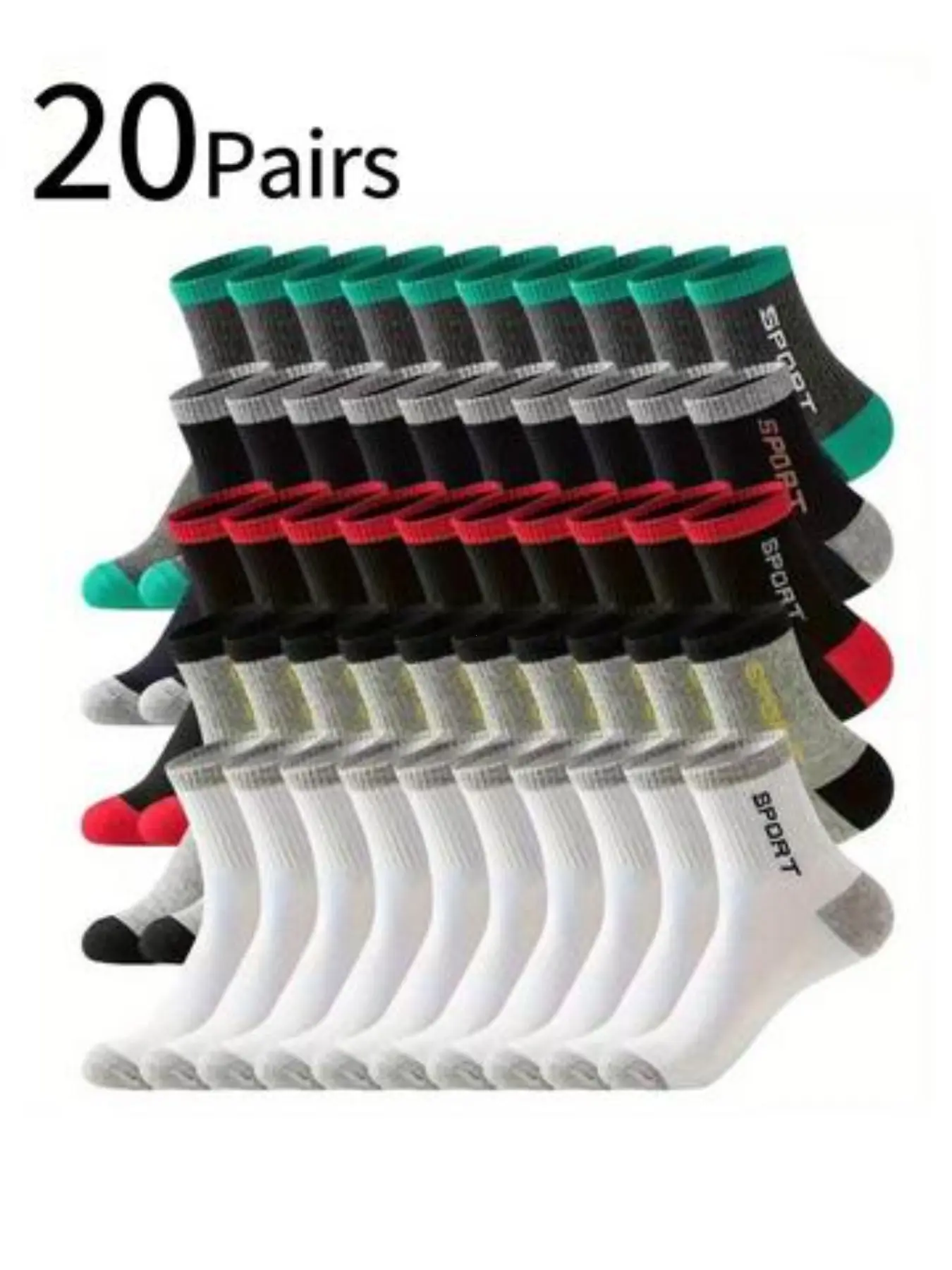 20 Pairs Boys' Crew Socks, Youth Socks, Teen Socks, Sweat-Wicking Anti-Odor Athletic Sporty Long Tube Socks, Fashion Colorblock Design, All-Season Soft Comfortable Socks