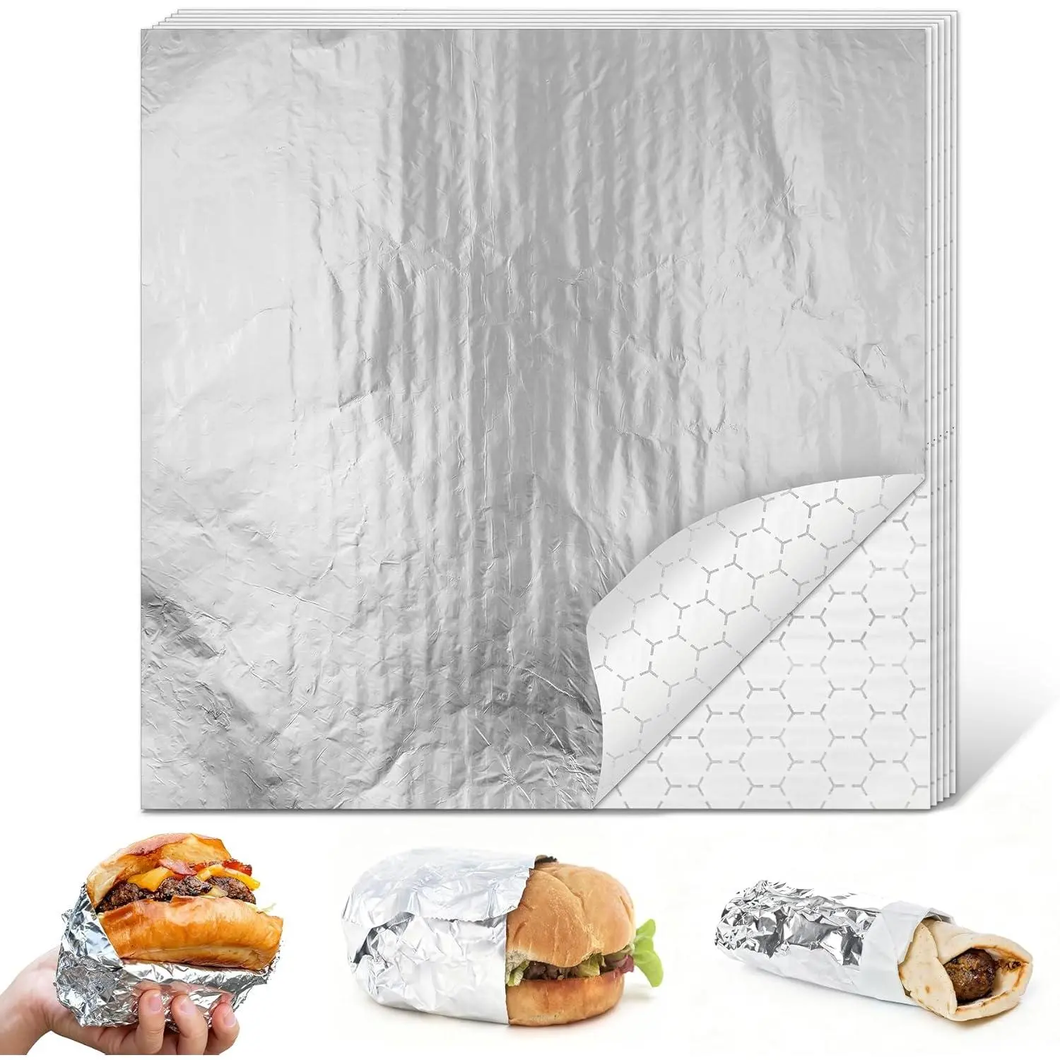80 count Insulated Foil Sandwich Wrap Paper  Foil Sheets,12"x12" Wrapping Paper for Hamburger Hot Dogs, Burgers, Burritos