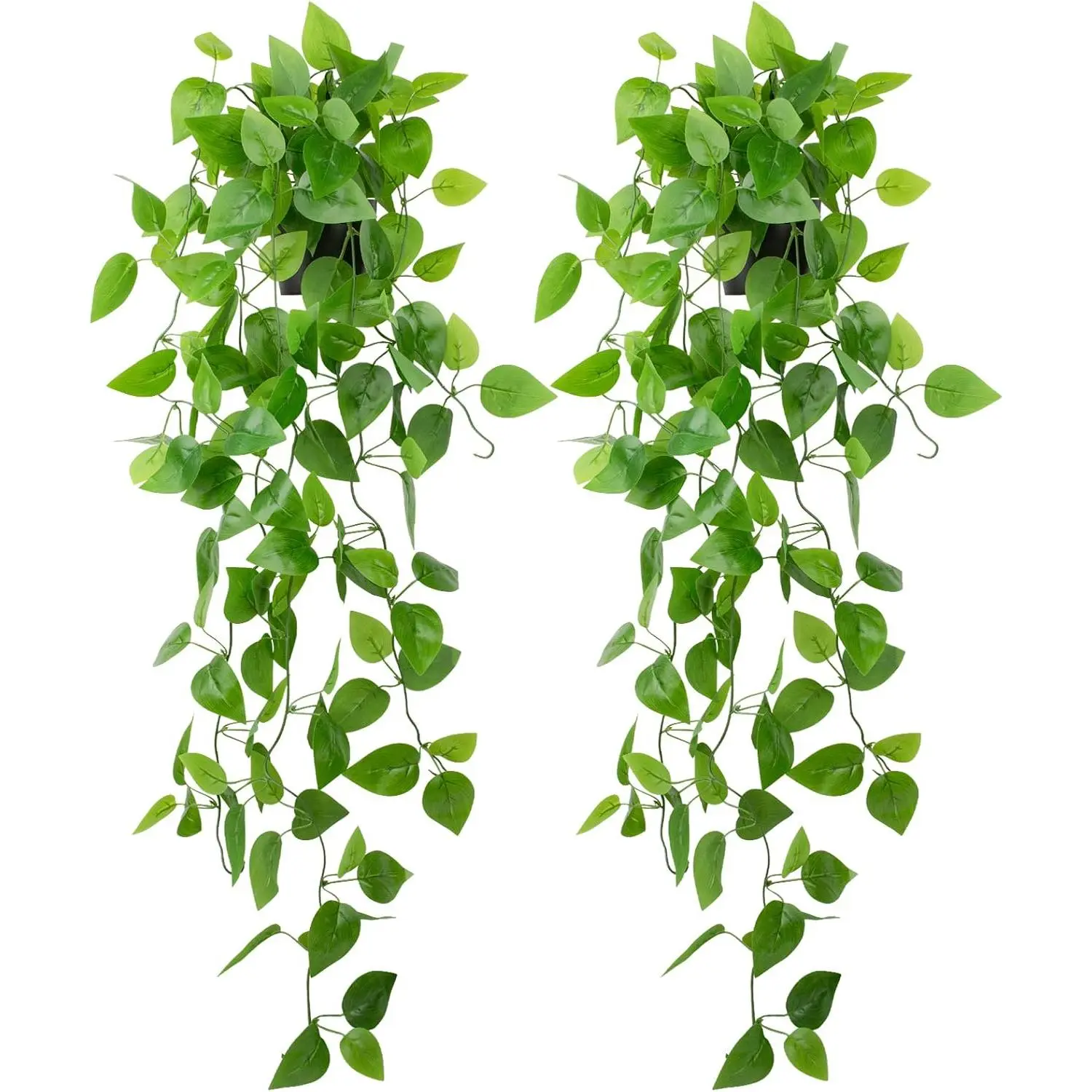 2-Pack Small Decorative Artificial Hanging Plants Set - 39in Realistic Greenery Ornaments with Ivy Vine, Pothos, Faux Leaves & Rustic Cedar Garland Pine Cones for Home Shelf Decor (Eyebrow Design Element Included), Two Piece Set