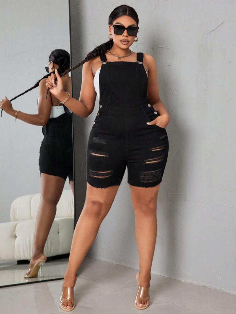 Women's Pocket Denim Overalls, Casual Fashion Overalls for Daily Wear, Ladies Clothes for Summer