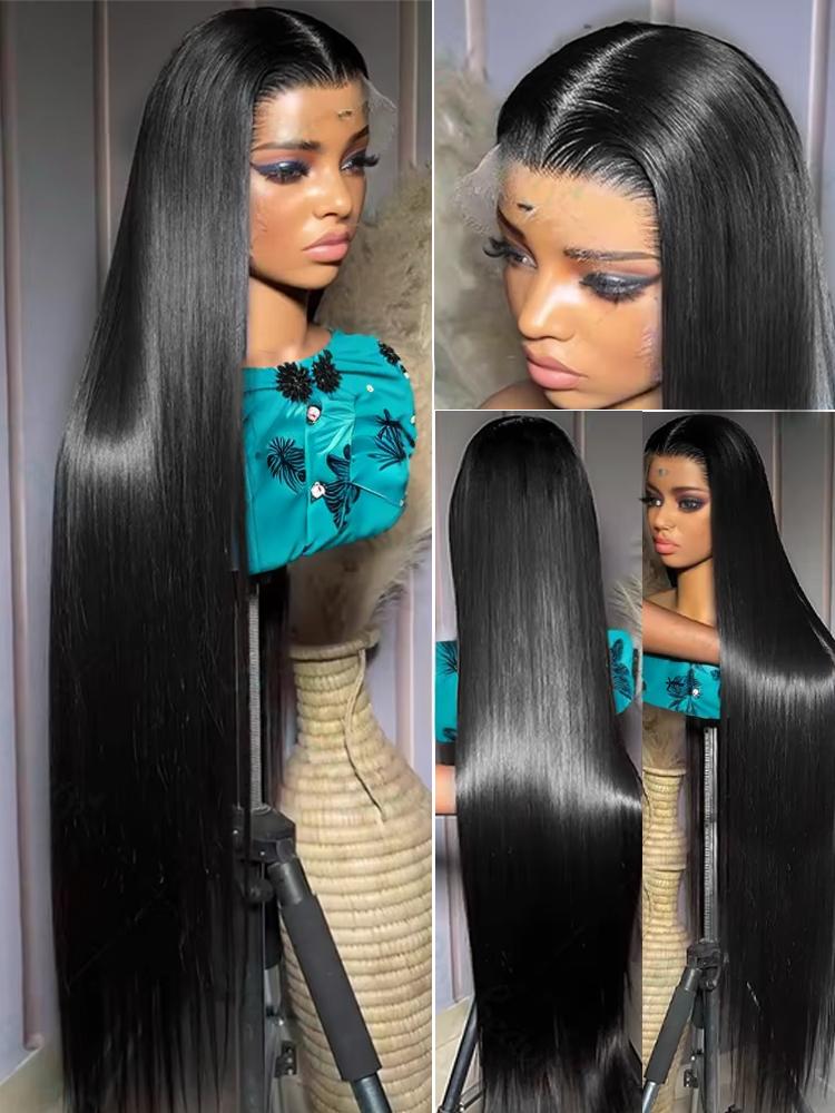Wear and Go Human Hair True to length Brazilian 5x5 Glueless Wig 42 Inch 13x4 13x6 HD Transparent Bone Straight Lace Frontal Wig