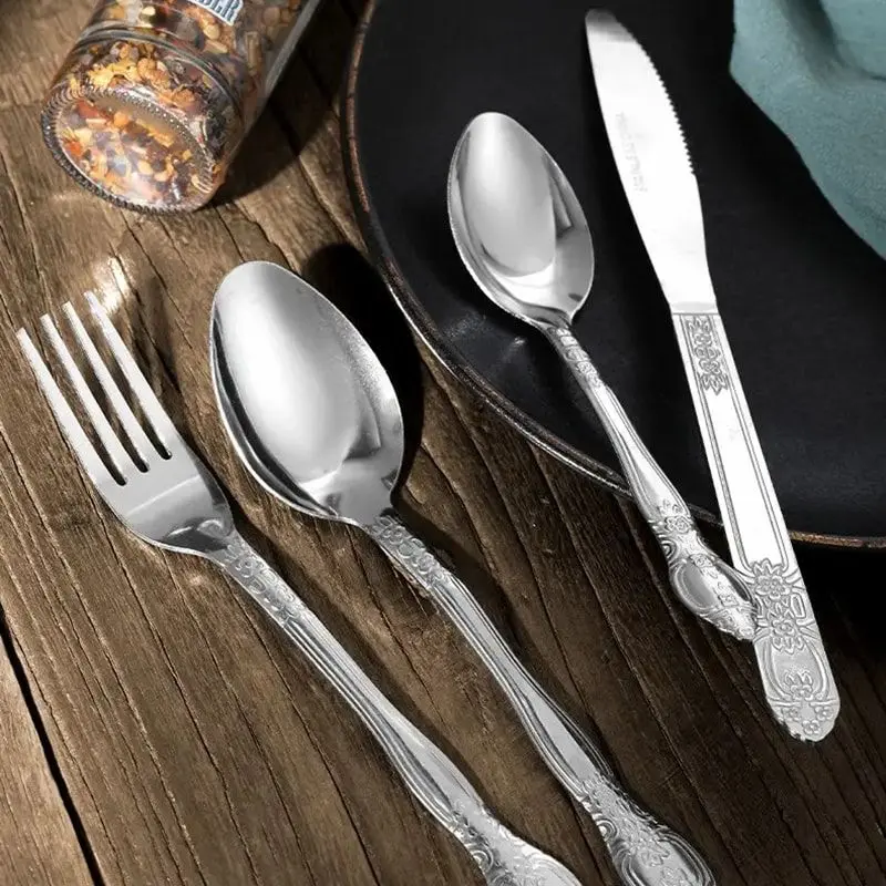 4-Piece Stainless Steel Silverware Set - Rust-Resistant Flatware Cutlery for Home, Kitchen, Dishwasher Safe