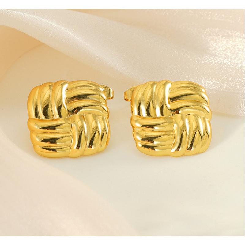 VEVE Square Textured Earrings 18K Gold Titanium Steel Niche Design Twist Earrings For Women