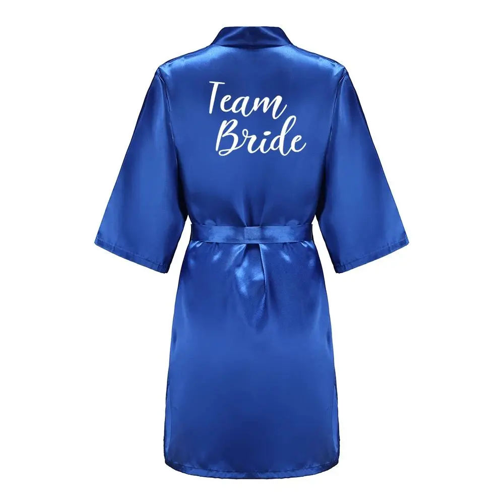 Team Bride Satin Kimono Lounge Robe, Royal Blue Bridesmaid Bathrobe with White Letters, Wedding Party Stress Relief Loungewear Team Bride Satin Kimono Lounge Robe, Royal Blue Bridesmaid Bathrobe with White Letters, Wedding Party Stress Relief Loungewear