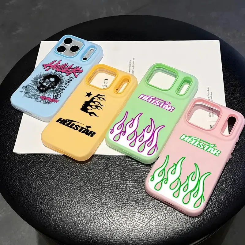 H-HellstarS Fashion Logo Phone Case 2-in-1 Detachable Clear with Card Holder for iPhone 12-17 Soft Multi-Color