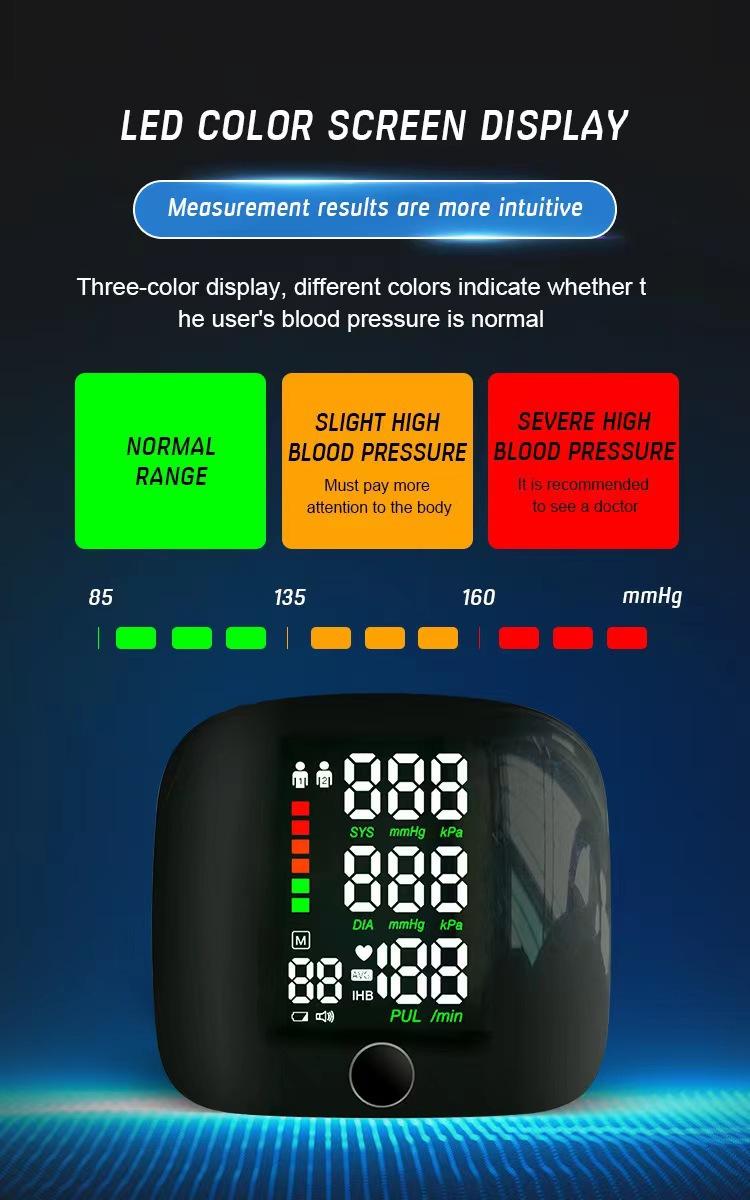 High-brightness touch screen LED rechargeable blood pressure monitor, home blood pressure monitor, wristband blood pressure monitor, digital blood pressure device, heart rate and pulse measuring instrument
