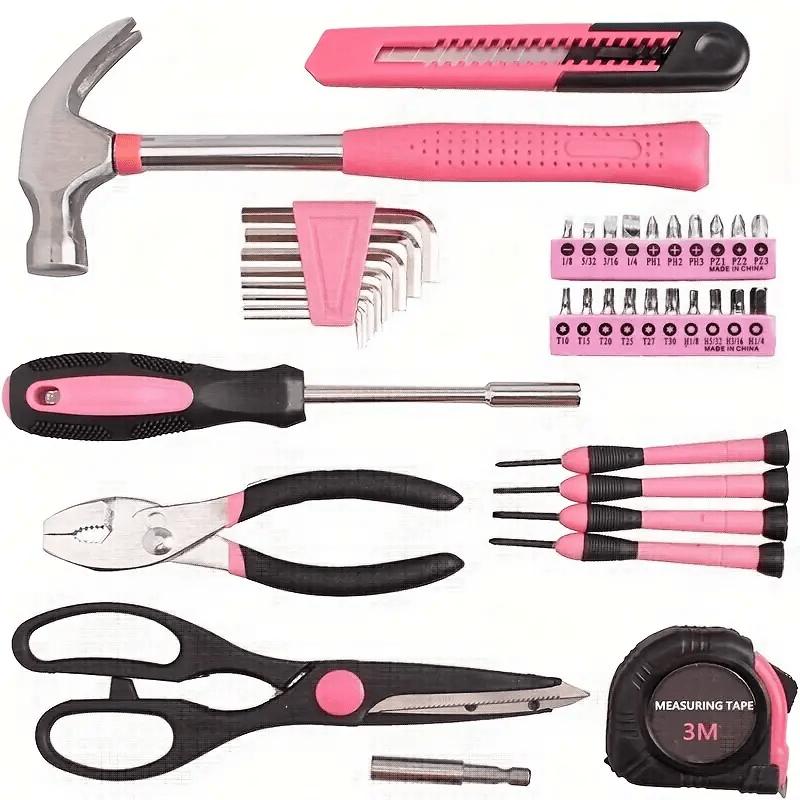 39-Piece Durable Carbon Steel Household Hardware Kit, Comprehensive Manual Hand Implements with Wrench, Hammer for DIY Projects, Home Repair, Car Tools