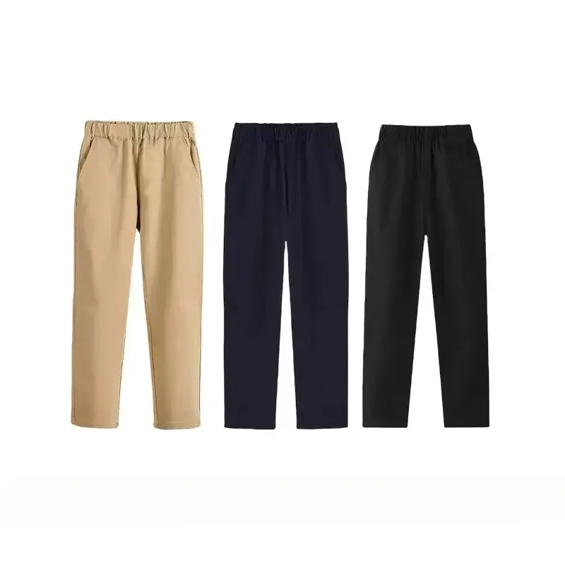 3 pcBoys' trousers, children's spring and autumn pants, khaki navy blue primary school pants, girls' elastic waisted performance school uniform pants
