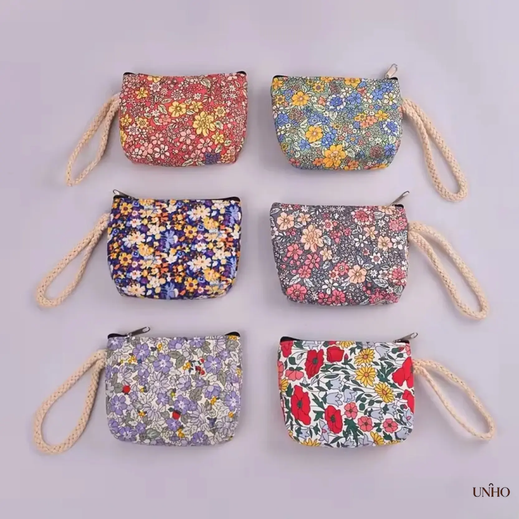 6 Pack Mini Ditsy Floral Canvas Pouches With Braided Wrist Straps, Portable Multi Purpose Coin Purse & Mini Makeup Bag, Lightweight Storage Case For AirPods, Lipstick, Keys, Summer Travel & Beach Vacation Daily Carry Accessories