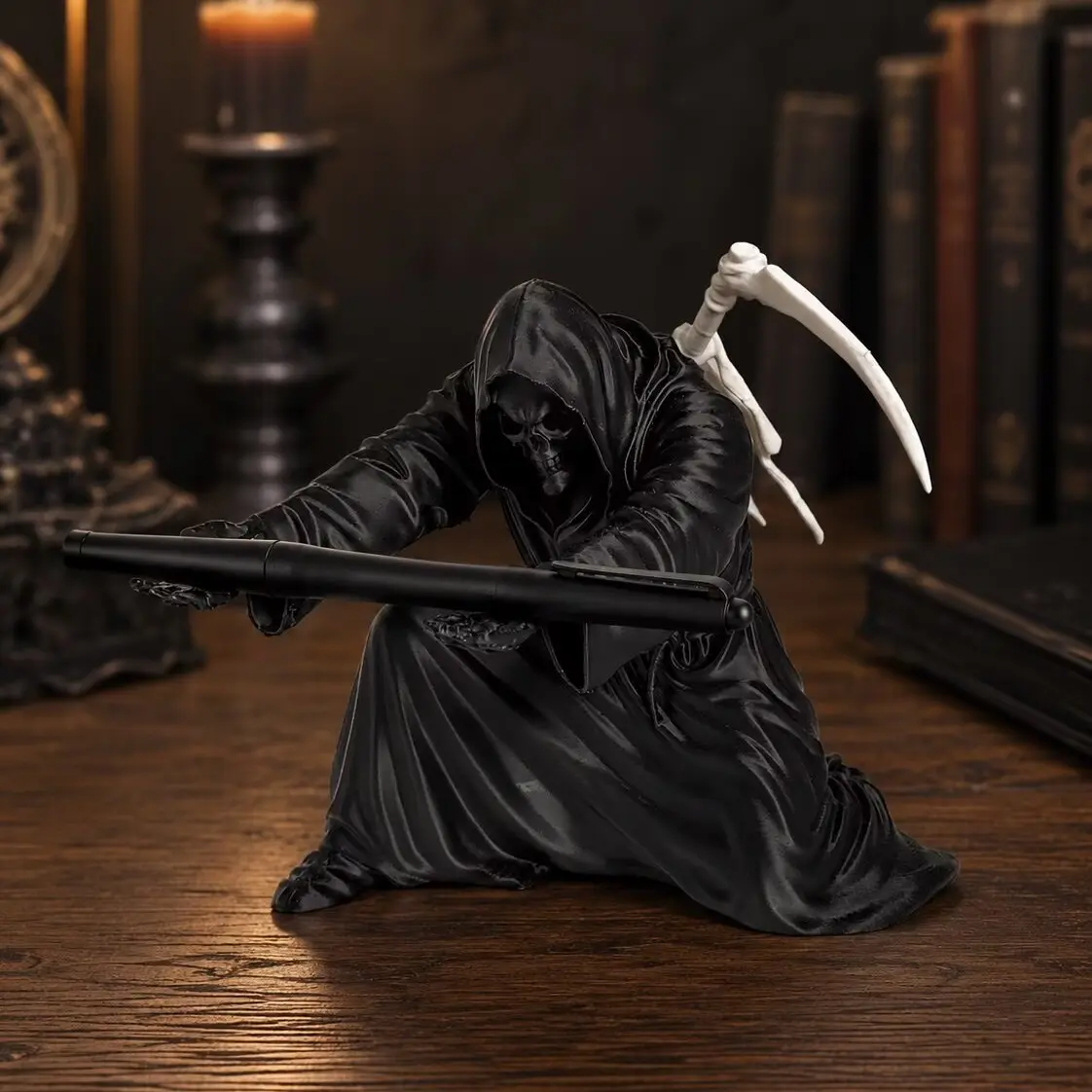 Cool Gothic Grim Reaper Pen Stand, Practical Pen Holder, Pen Holder Display, 3D Printed Eco-Friendly PLA Death Figurine with Unique Texture, Spooky Desk Setup Companion, Desk Accessories, Creative Halloween Gift for Goth Lovers, Desktop Pen Holder
