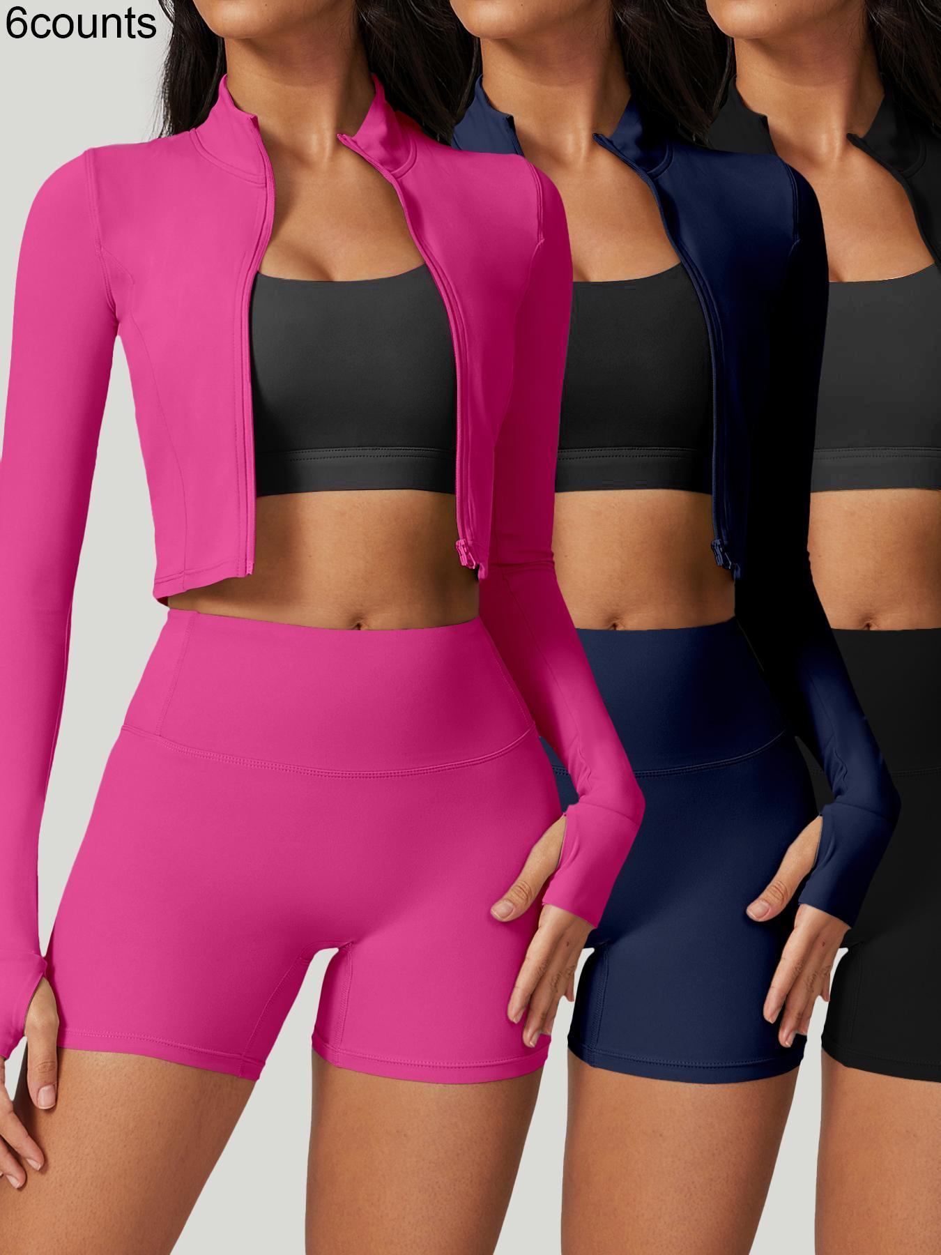 Women's high elastic soft standing neck zipper waist length shaping jacket high waist beautiful buttocks shorts yoga suit set Fitness Outfits Outdoor Running Cycling, Mountaineering Strolling Set Gym Sports Training Fashion Coat Shorts